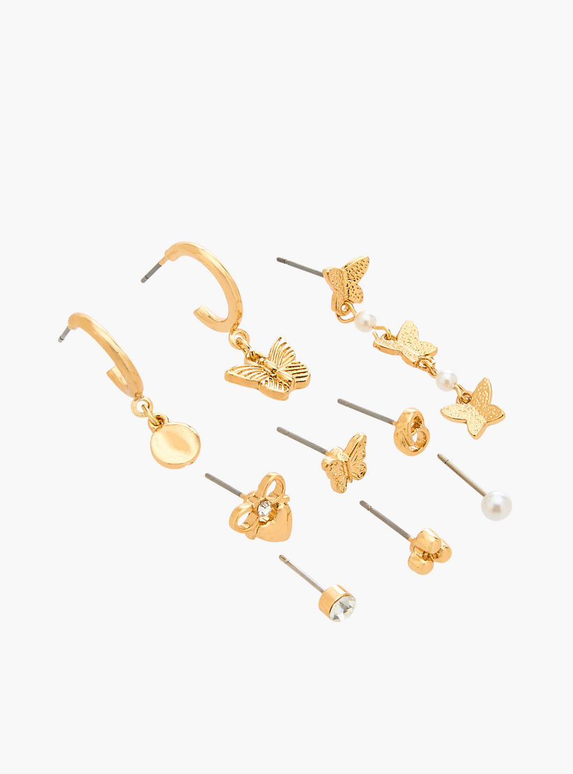 حلقان متنوعة بلون ذهبي بمكبس إغلاق من جلو - طقم 9 أزواج-women-watchesandjewellery-jewellery-earrings-image-2