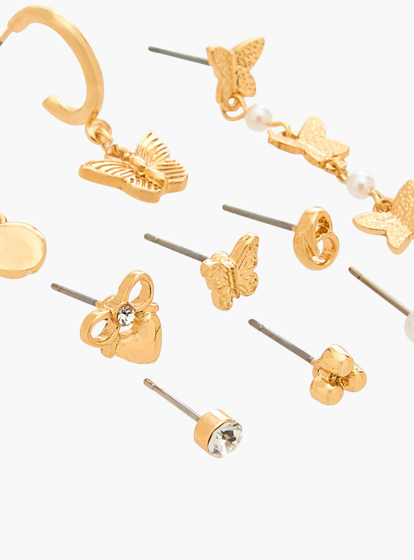 حلقان متنوعة بلون ذهبي بمكبس إغلاق من جلو - طقم 9 أزواج-women-watchesandjewellery-jewellery-earrings-image-3