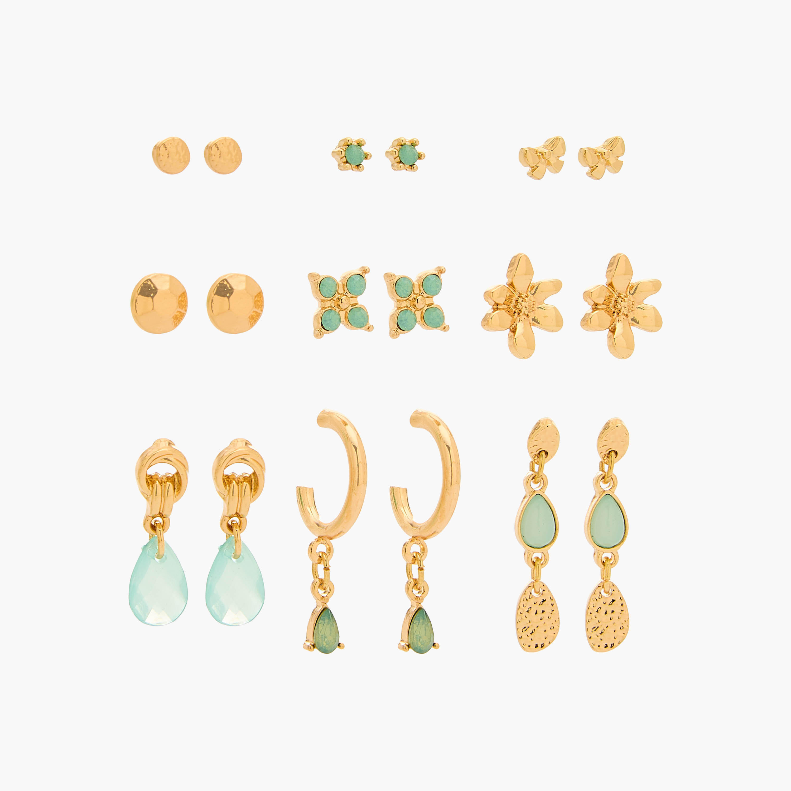 حلقان متنوعة بلون ذهبي ومكبس إغلاق خلفي من جلوو - طقم من 9-women-watchesandjewellery-jewellery-earrings-image-1