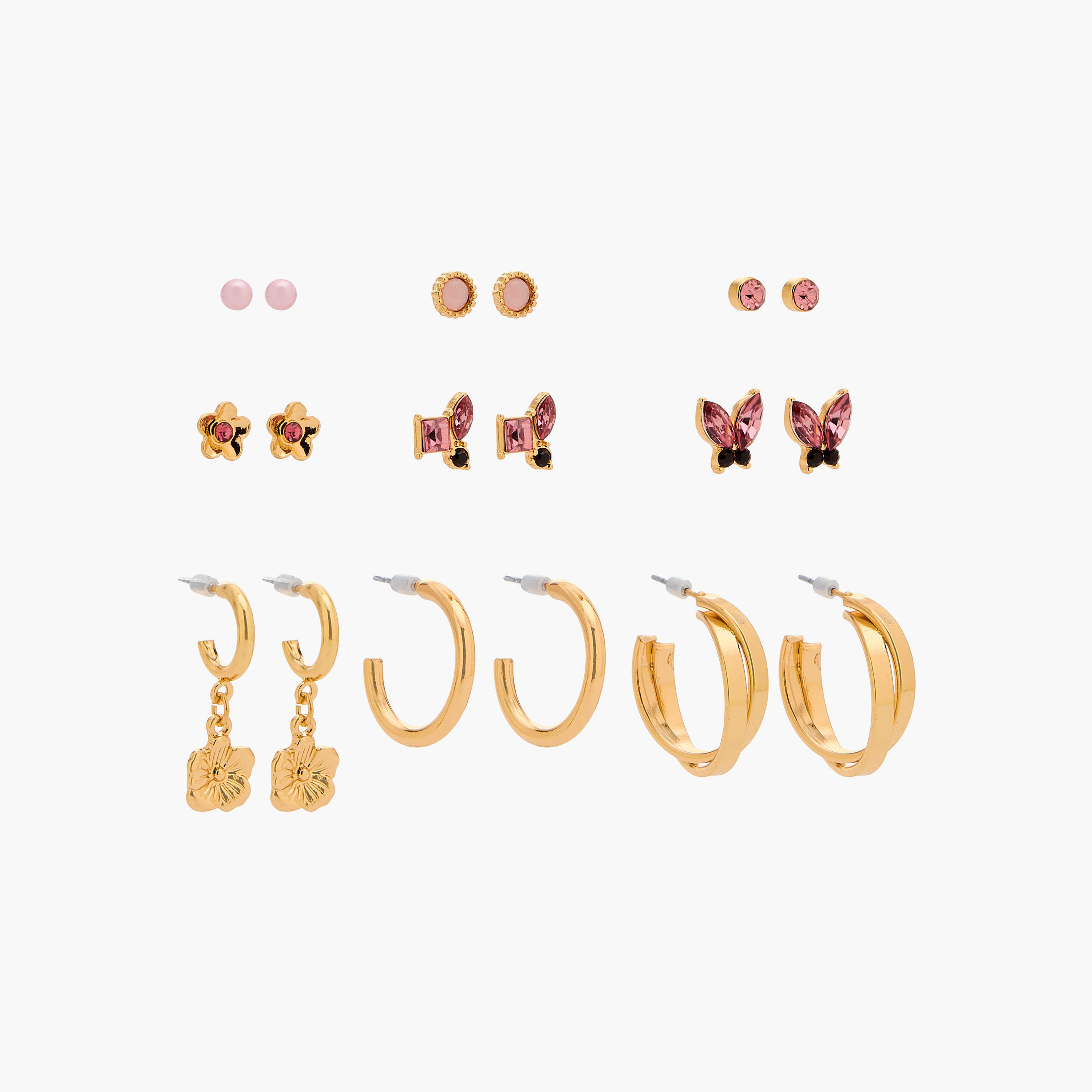 حلقان متنوعة بلون ذهبي ومكبس إغلاق خلفي من جلوو - طقم من 9-women-watchesandjewellery-jewellery-earrings-image-2