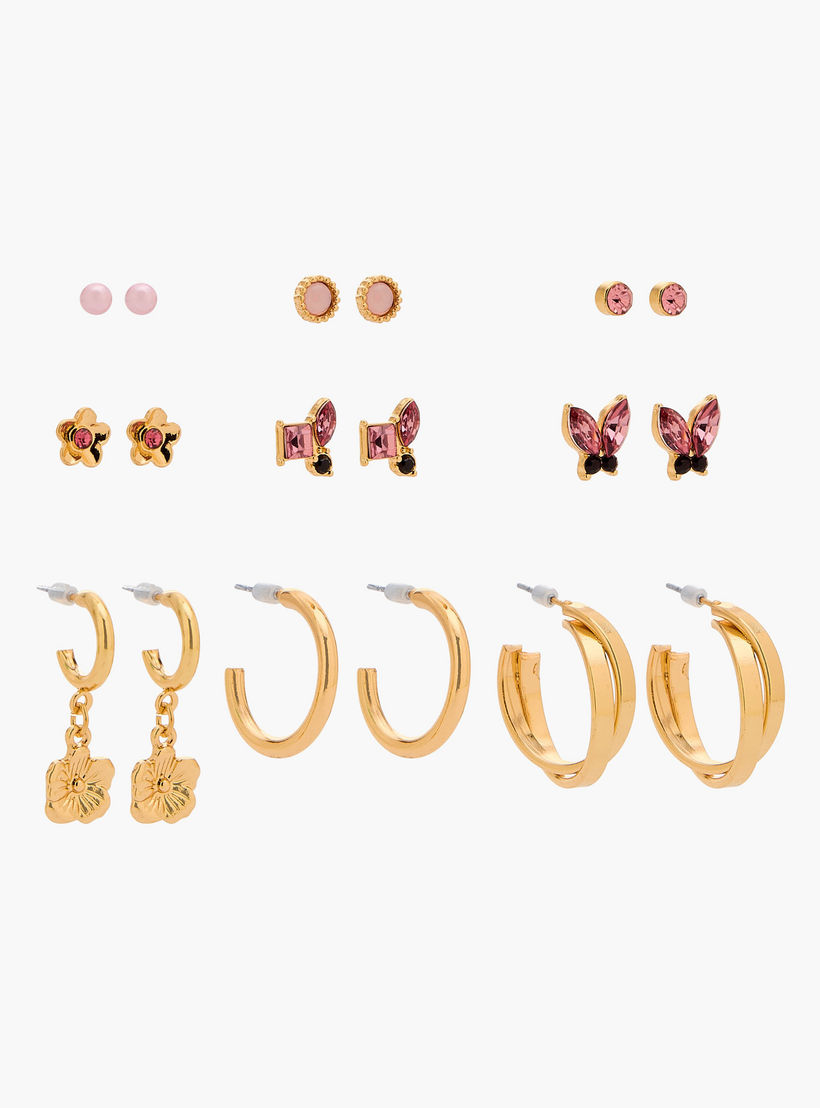حلقان متنوعة بلون ذهبي ومكبس إغلاق خلفي من جلوو - طقم من 9-women-watchesandjewellery-jewellery-earrings-image-2
