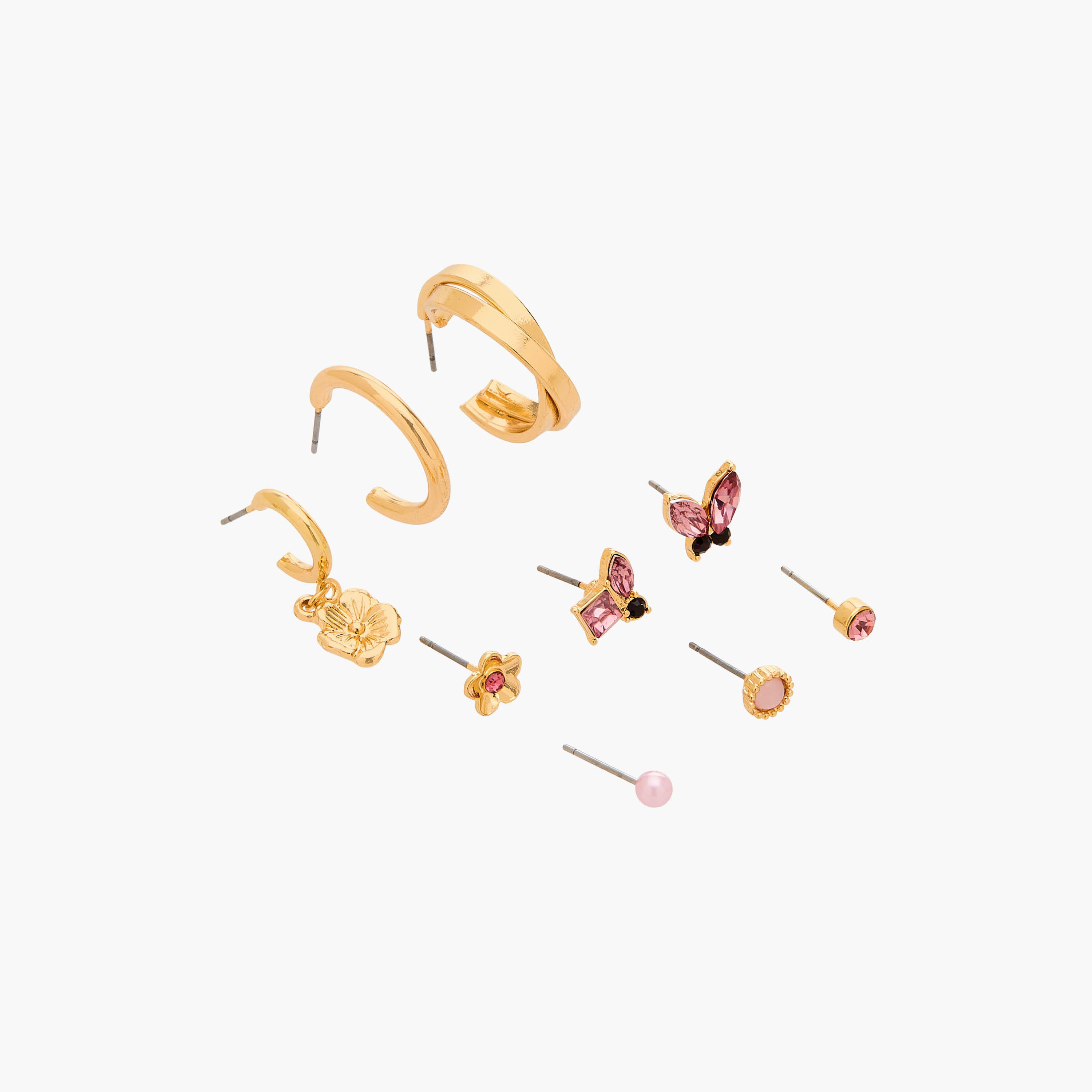 حلقان متنوعة بلون ذهبي ومكبس إغلاق خلفي من جلوو - طقم من 9-women-watchesandjewellery-jewellery-earrings-image-3
