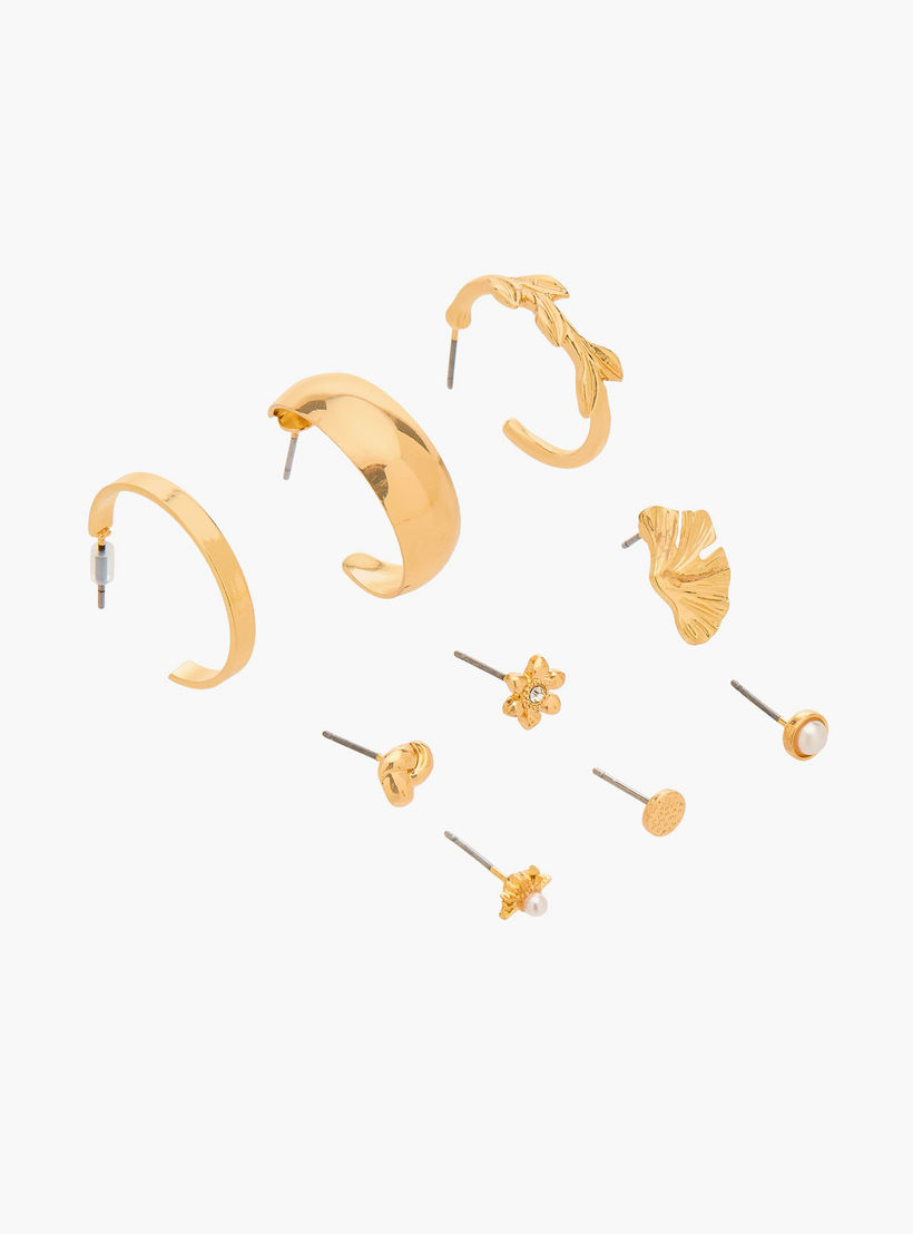 حلقان متنوعة بلون ذهبي ومشبك إغلاق خلفي من جلو - عبوة 9 أزواج-women-watchesandjewellery-jewellery-earrings-image-2