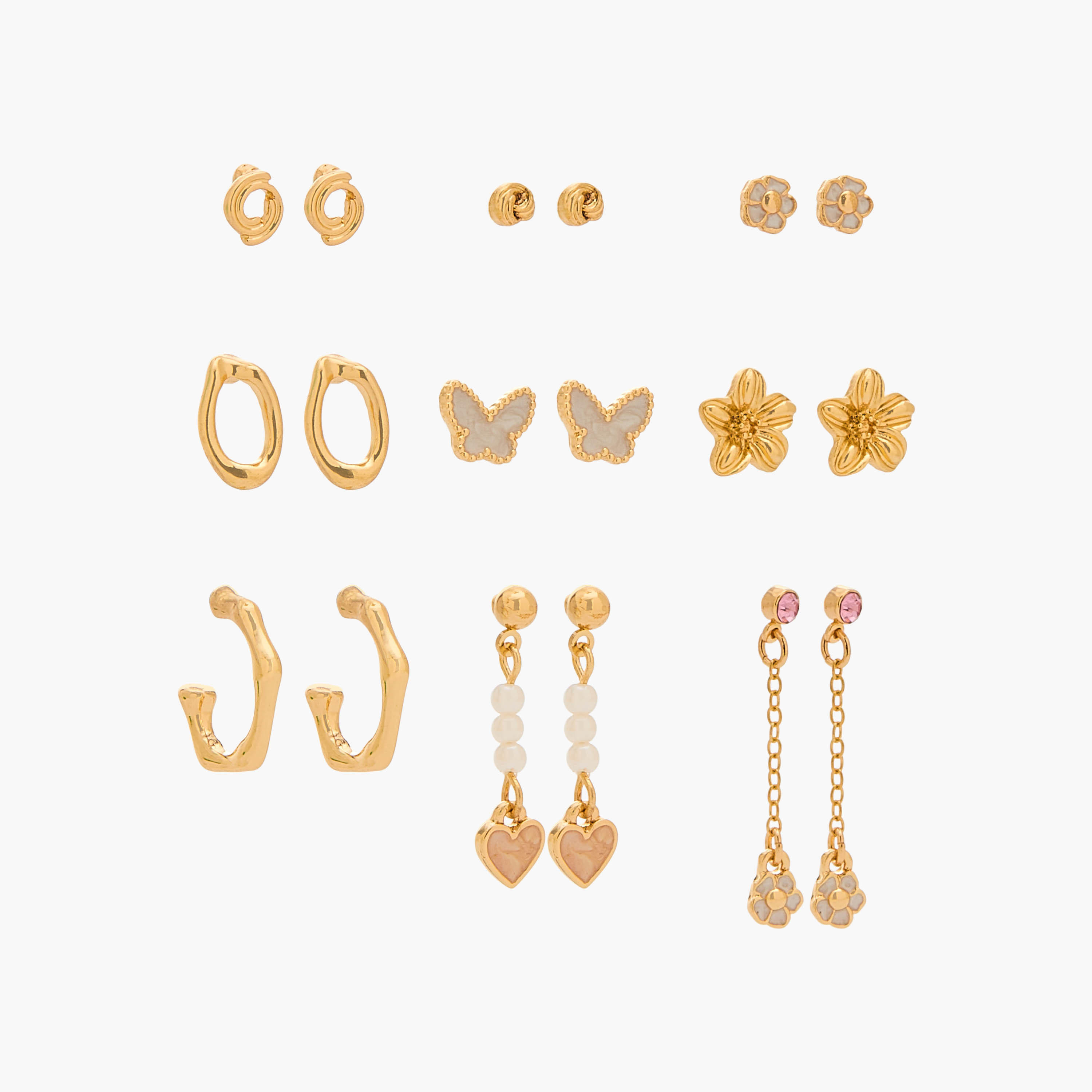 حلقان متنوعة بتشطيب ذهبي ومكبس إغلاق من جلو - عبوة 9 أزواج-women-watchesandjewellery-jewellery-earrings-image-1