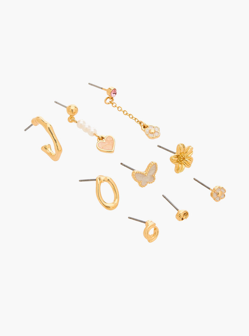 حلقان متنوعة بتشطيب ذهبي ومكبس إغلاق من جلو - عبوة 9 أزواج-women-watchesandjewellery-jewellery-earrings-image-2