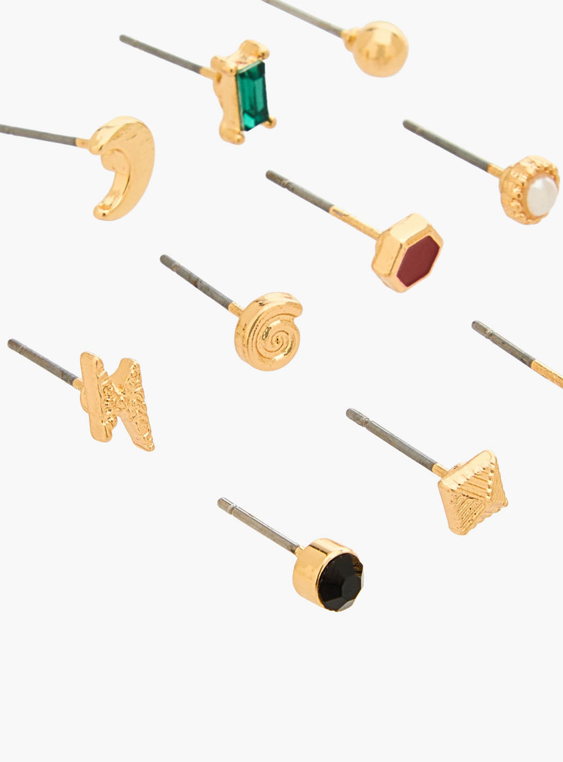 حلقان متنوعة بلون ذهبي ومكبس إغلاق من جلو - عبوة 12-women-watchesandjewellery-jewellery-earrings-image-3