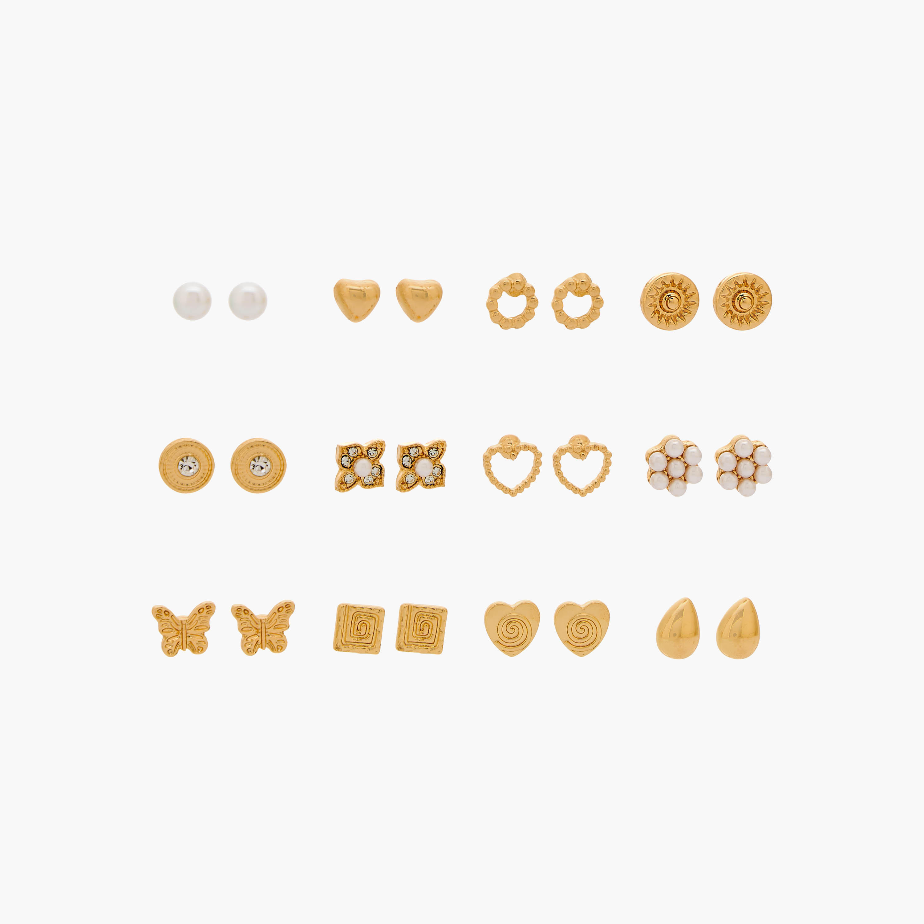 Gloo Pack of 12 Metallic Stud Earrings with Pushback Closure-women-watchesandjewellery-jewellery-earrings-image-1