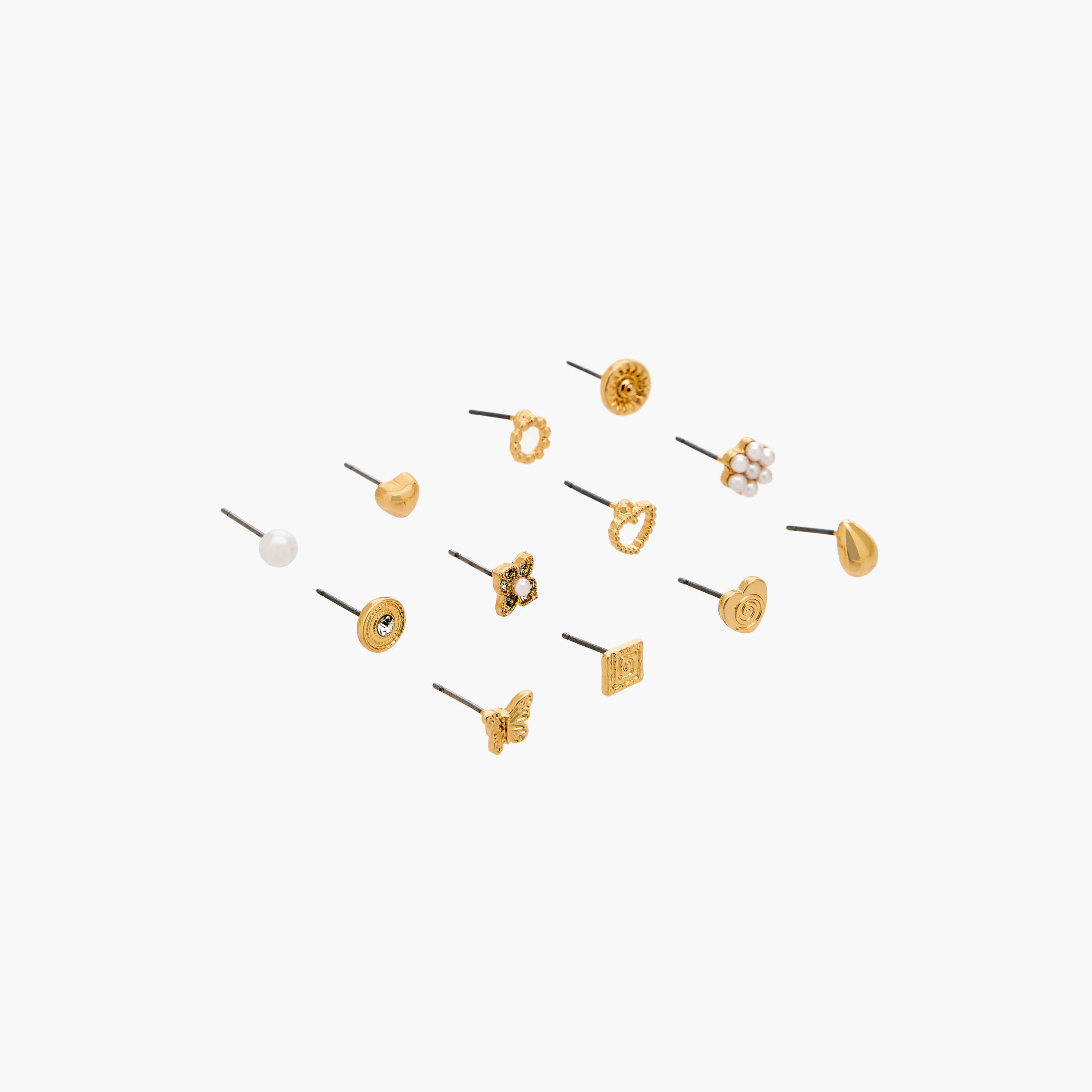 Gloo Pack of 12 Metallic Stud Earrings with Pushback Closure-women-watchesandjewellery-jewellery-earrings-image-2