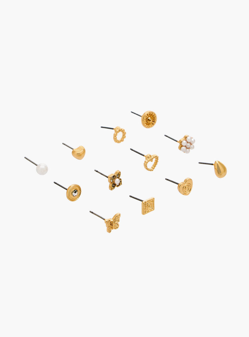 Gloo Pack of 12 Metallic Stud Earrings with Pushback Closure-women-watchesandjewellery-jewellery-earrings-image-2