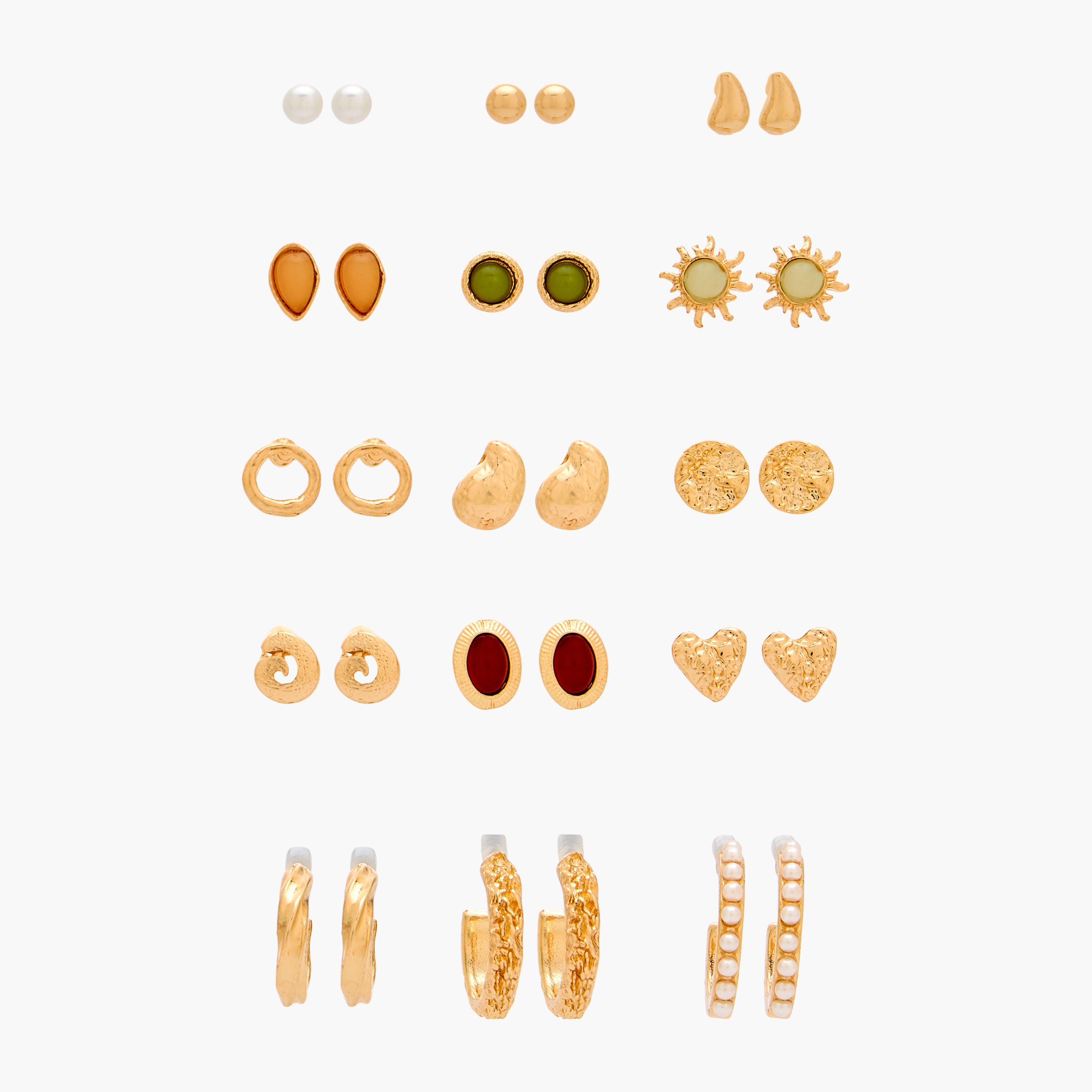 حلقان بطبقة راتنجية مع إغلاق كبس من جلو - طقم 15 زوج-women-watchesandjewellery-jewellery-earrings-image-1