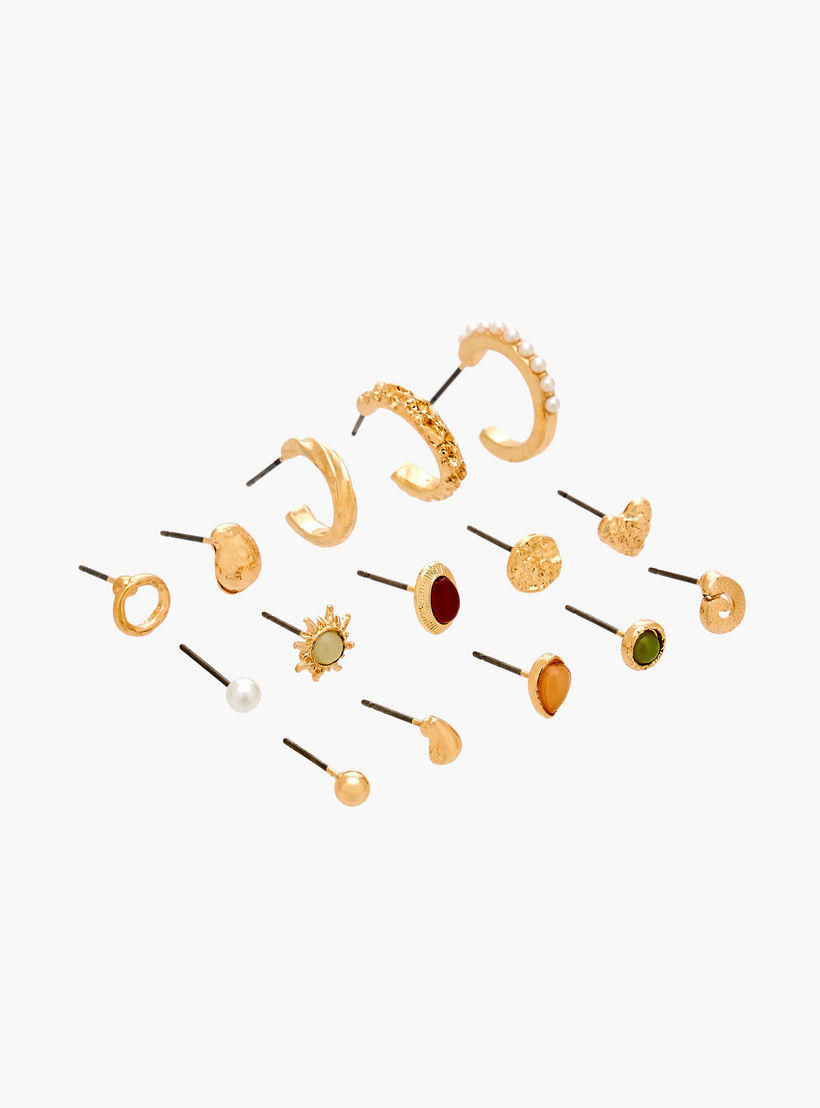حلقان بطبقة راتنجية مع إغلاق كبس من جلو - طقم 15 زوج-women-watchesandjewellery-jewellery-earrings-image-2