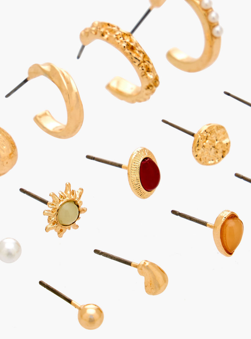 حلقان بطبقة راتنجية مع إغلاق كبس من جلو - طقم 15 زوج-women-watchesandjewellery-jewellery-earrings-image-3