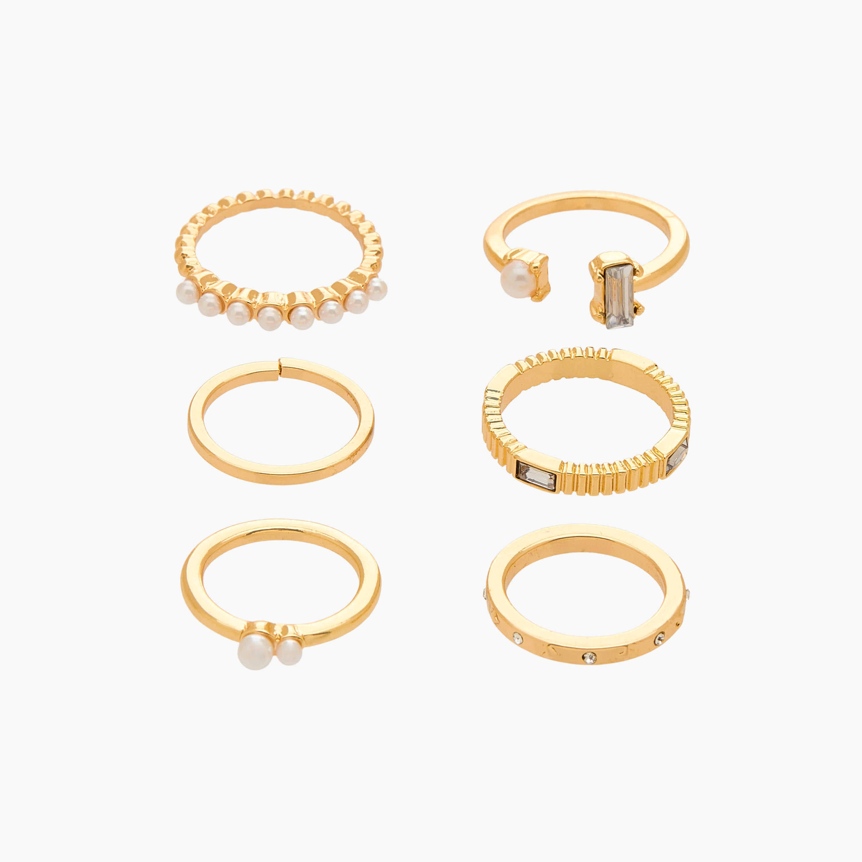 خواتم ذهبي بتفاصيل لؤلؤية من جلو - طقم 6 خواتم-women-watchesandjewellery-jewellery-rings-image-1