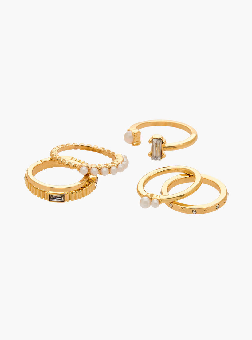 خواتم ذهبي بتفاصيل لؤلؤية من جلو - طقم 6 خواتم-women-watchesandjewellery-jewellery-rings-image-2