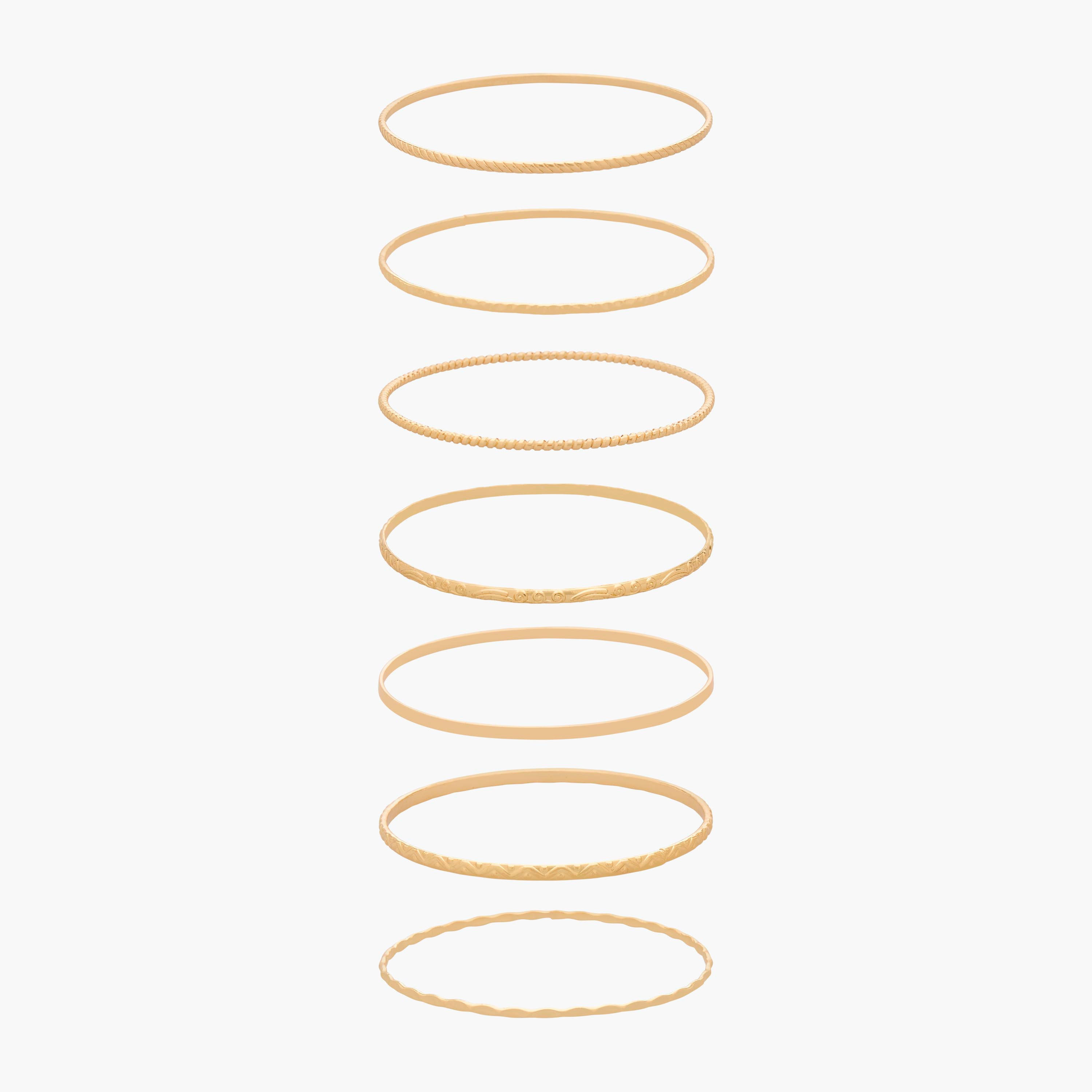 أساور بارزة الملمس بلون ذهبي - عبوة 7 قطع-women-watchesandjewellery-jewellery-banglesandbracelets-image-1