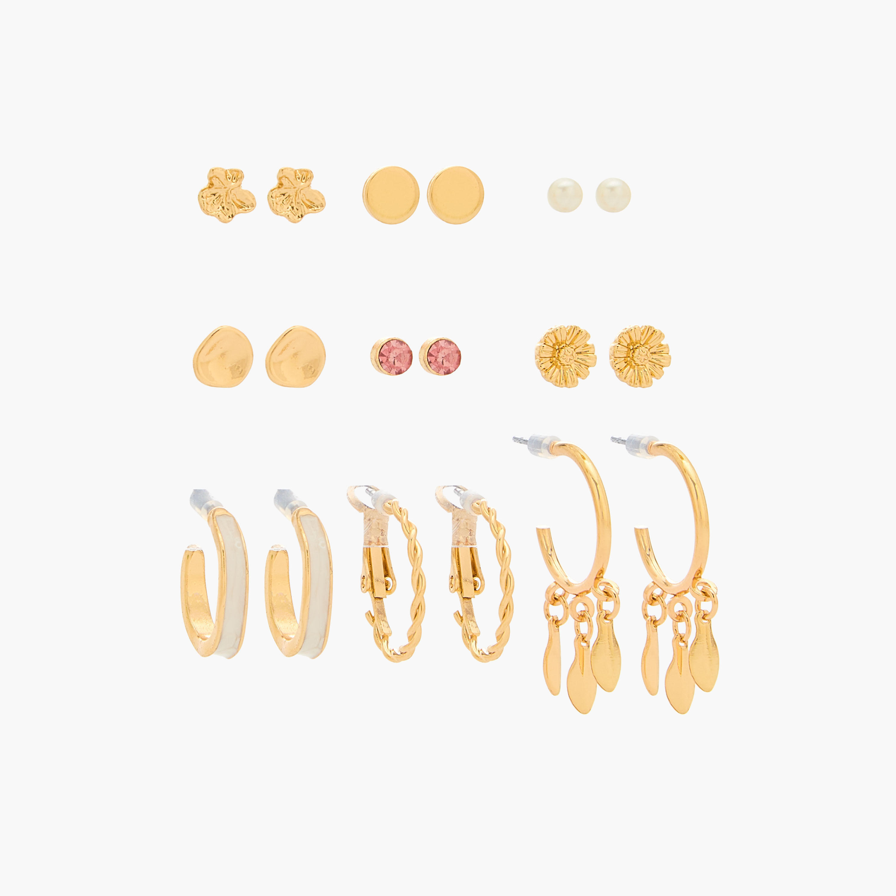 حلقان متنوعة بلون ذهبي ومكبس إغلاق خلفي من جلوو - طقم من 9-women-watchesandjewellery-jewellery-earrings-image-1
