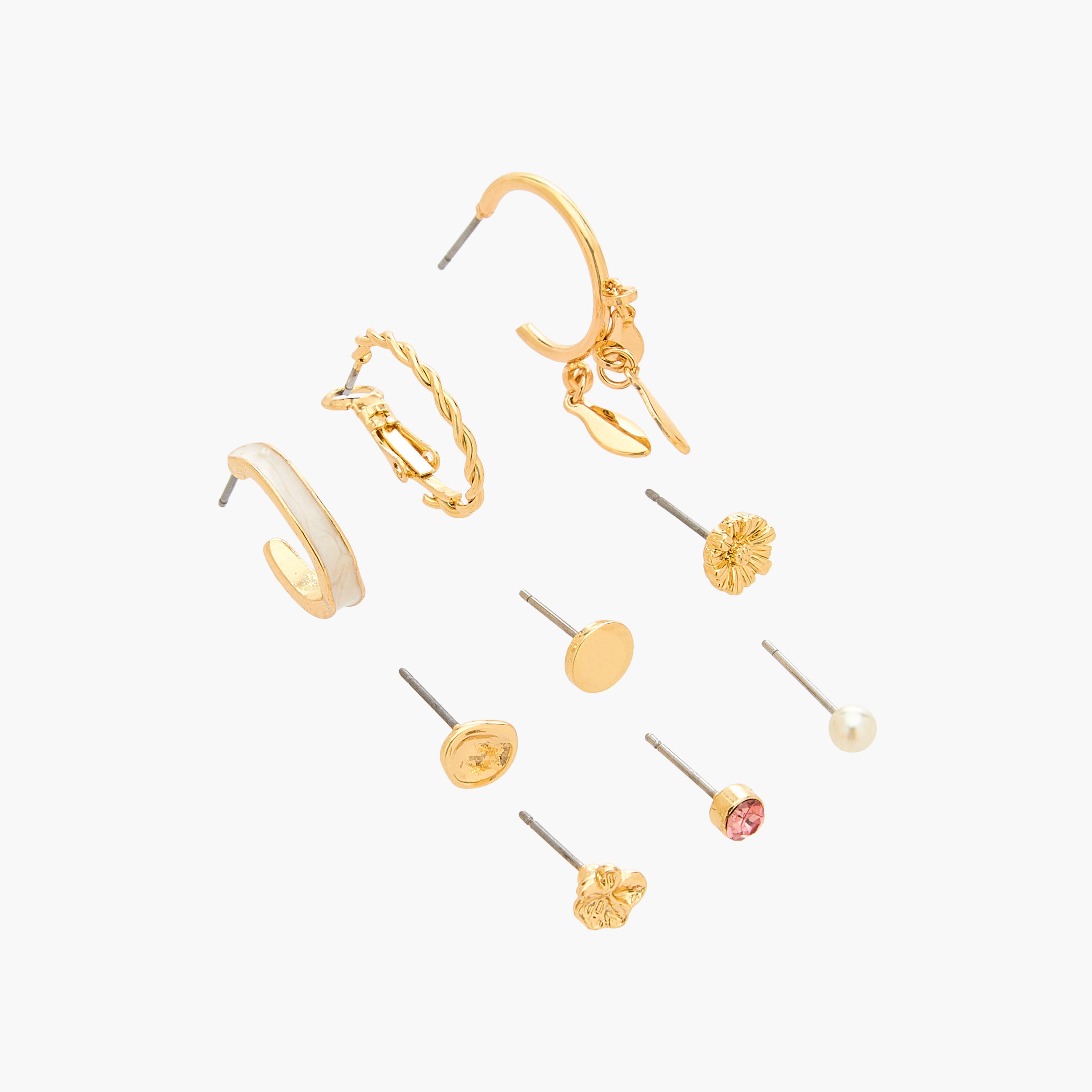 حلقان متنوعة بلون ذهبي ومكبس إغلاق خلفي من جلوو - طقم من 9-women-watchesandjewellery-jewellery-earrings-image-2