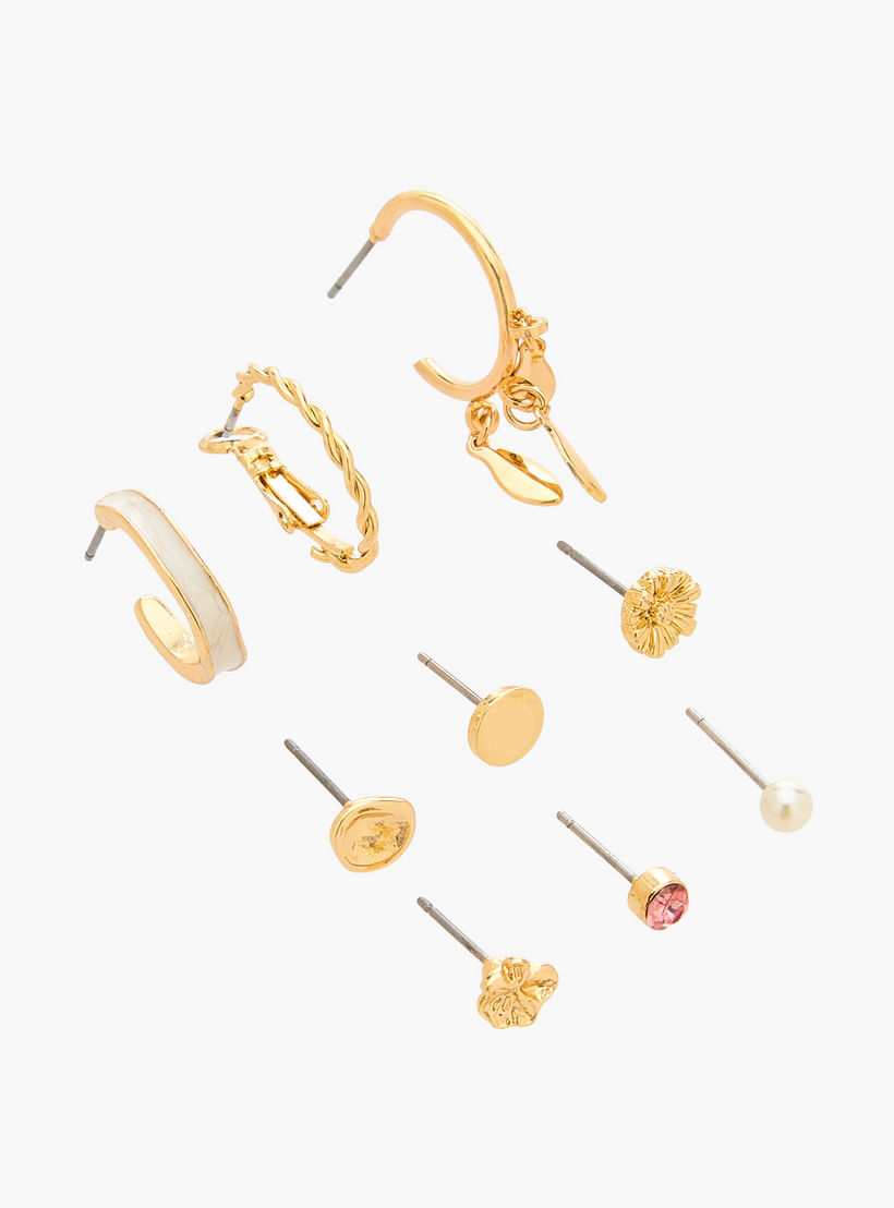 حلقان متنوعة بلون ذهبي ومكبس إغلاق خلفي من جلوو - طقم من 9-women-watchesandjewellery-jewellery-earrings-image-2