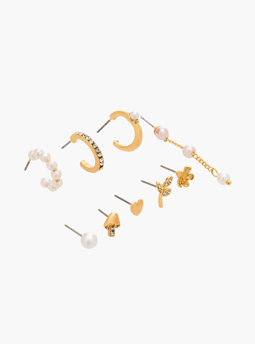 حلقان متنوعة بلون ذهبي بمكبس إغلاق من جلو - طقم 9 أزواج-women-watchesandjewellery-jewellery-earrings-image-2