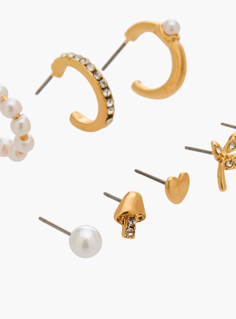 حلقان متنوعة بلون ذهبي بمكبس إغلاق من جلو - طقم 9 أزواج-women-watchesandjewellery-jewellery-earrings-image-3