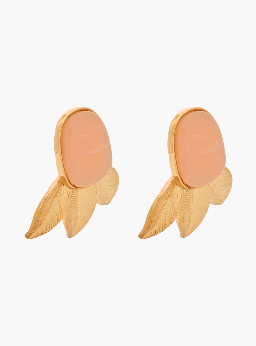 حلقان متدلية أوراق شجر باللون الذهبي مع مكبس إغلاق خلفي-women-watchesandjewellery-jewellery-earrings-image-2