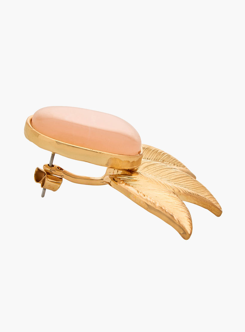 حلقان متدلية أوراق شجر باللون الذهبي مع مكبس إغلاق خلفي-women-watchesandjewellery-jewellery-earrings-image-4