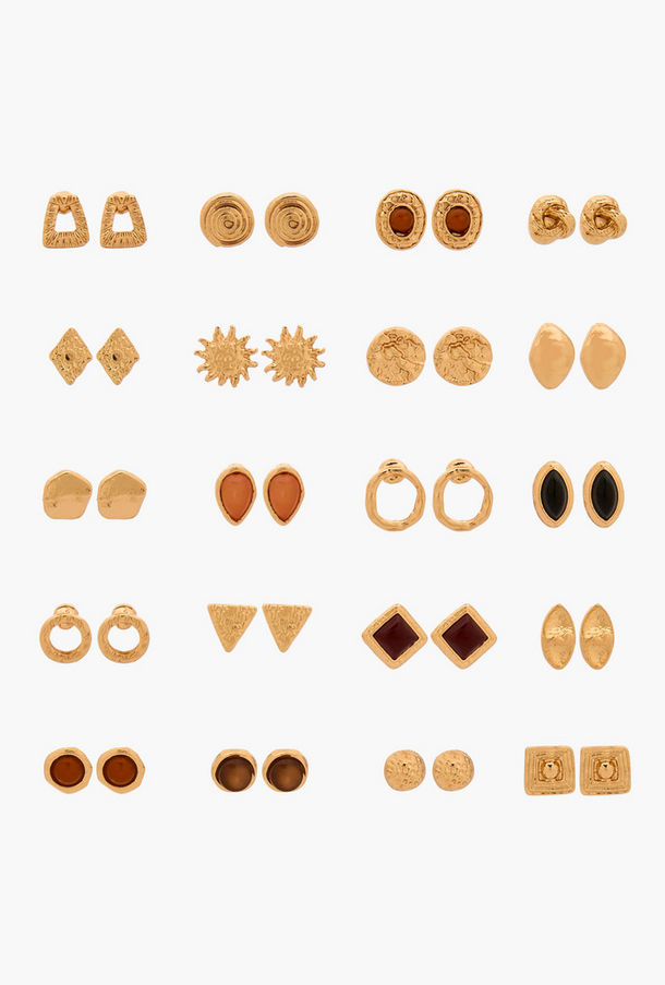 حلقان ستود متنوعة بلون ذهبي مع إغلاق كبس - طقم 20 زوج-women-watchesandjewellery-jewellery-earrings-image-1