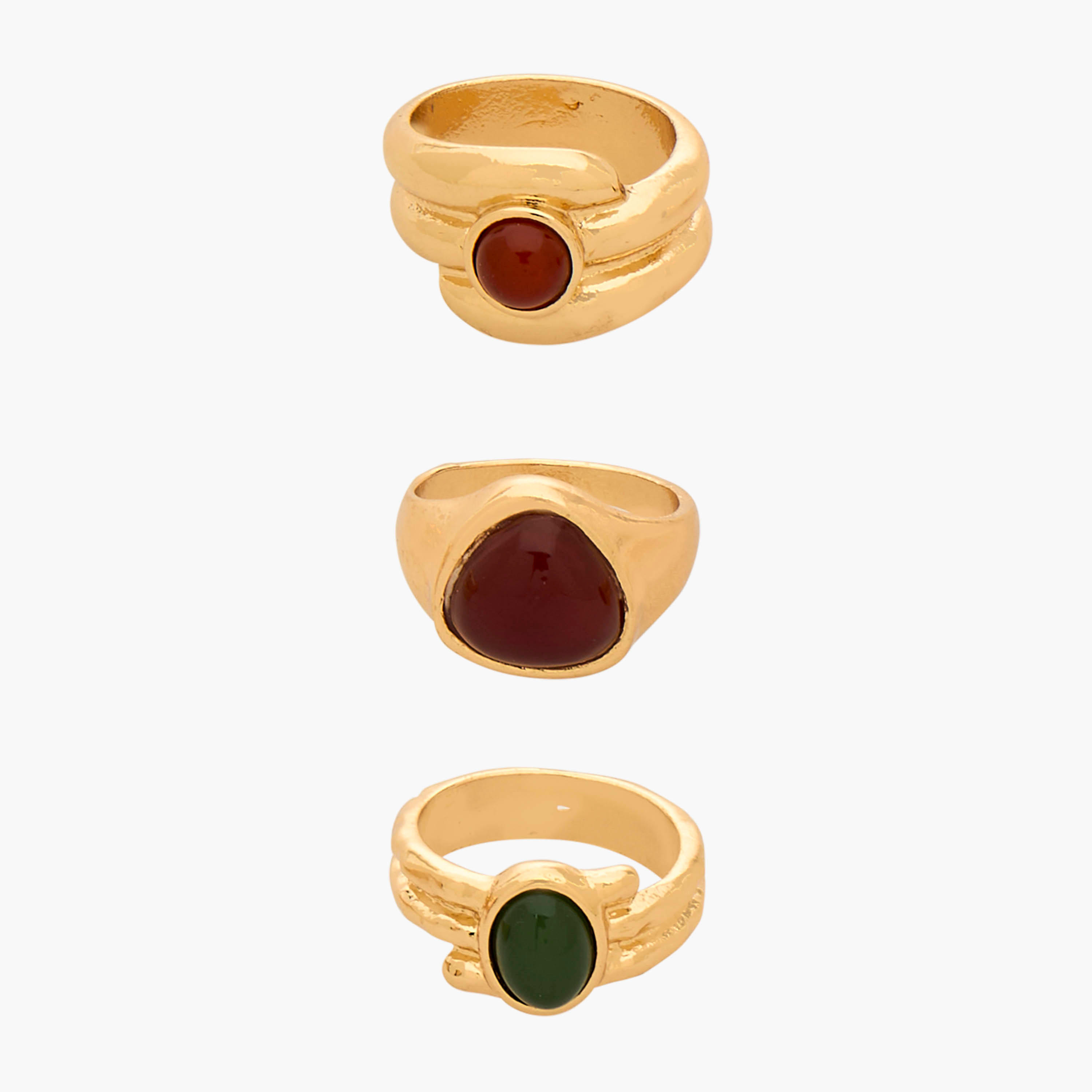 خواتم مزينة بلون ذهبي - طقم من 3 قطع-women-watchesandjewellery-jewellery-rings-image-1