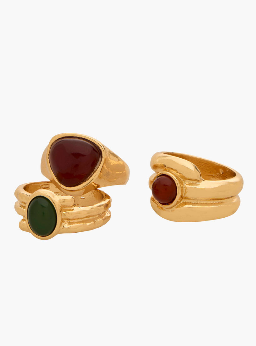 خواتم مزينة بلون ذهبي - طقم من 3 قطع-women-watchesandjewellery-jewellery-rings-image-2