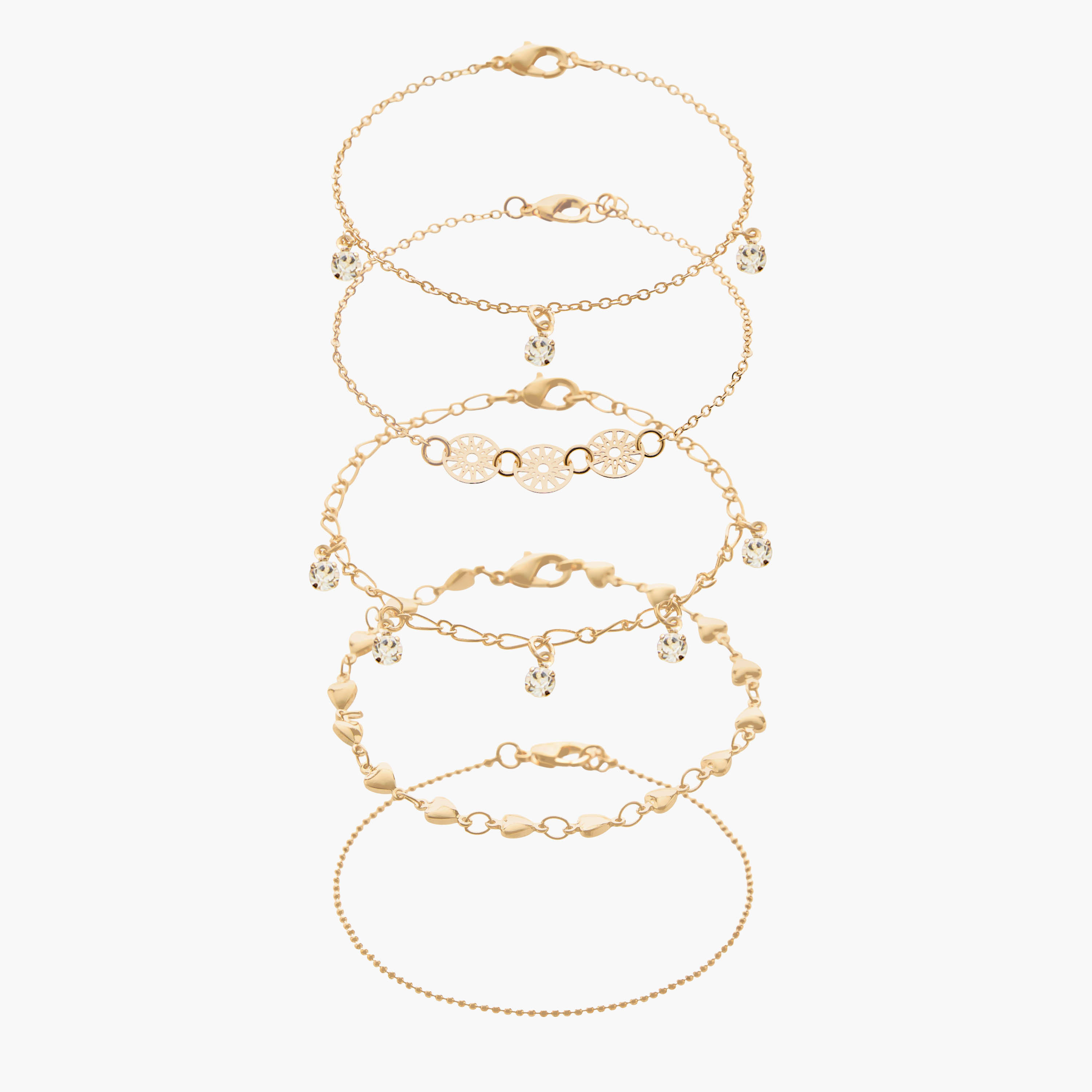 أساور متنوعة بلون ذهبي - عبوة 5 قطع-women-watchesandjewellery-jewellery-banglesandbracelets-image-1