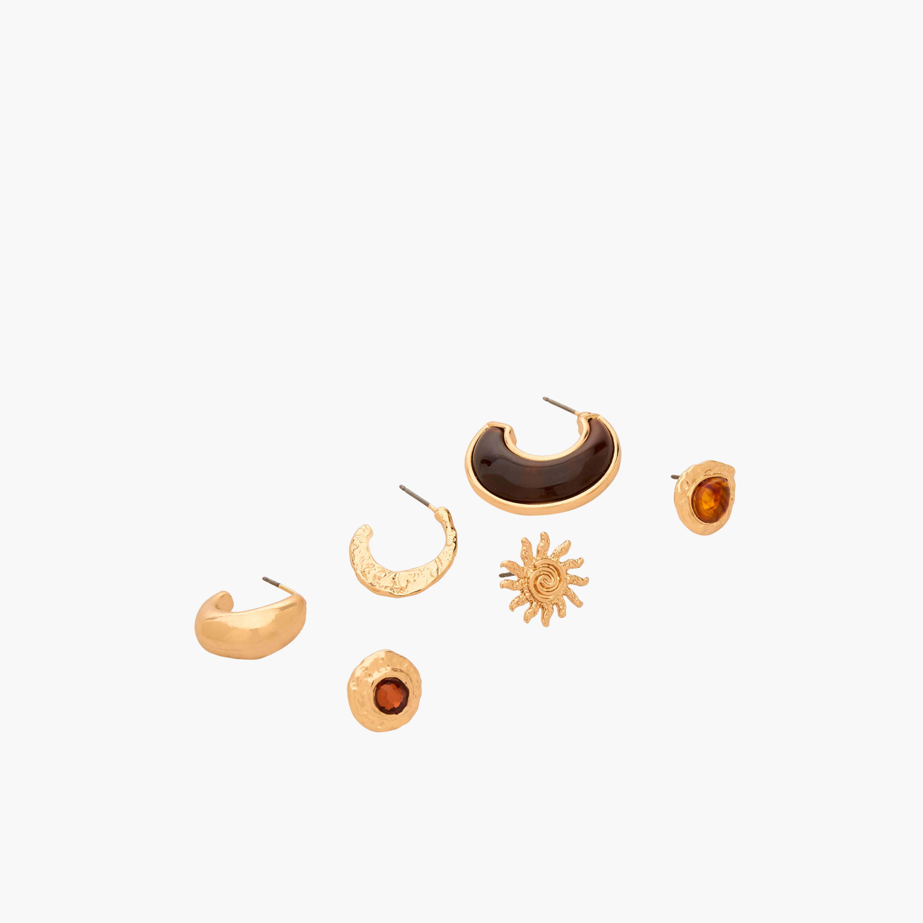 حلقان ستود وحلقية بلون ذهبي مع إغلاق كبس - طقم 6 أزواج-women-watchesandjewellery-jewellery-earrings-image-2