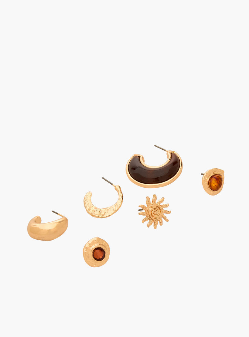 حلقان ستود وحلقية بلون ذهبي مع إغلاق كبس - طقم 6 أزواج-women-watchesandjewellery-jewellery-earrings-image-2