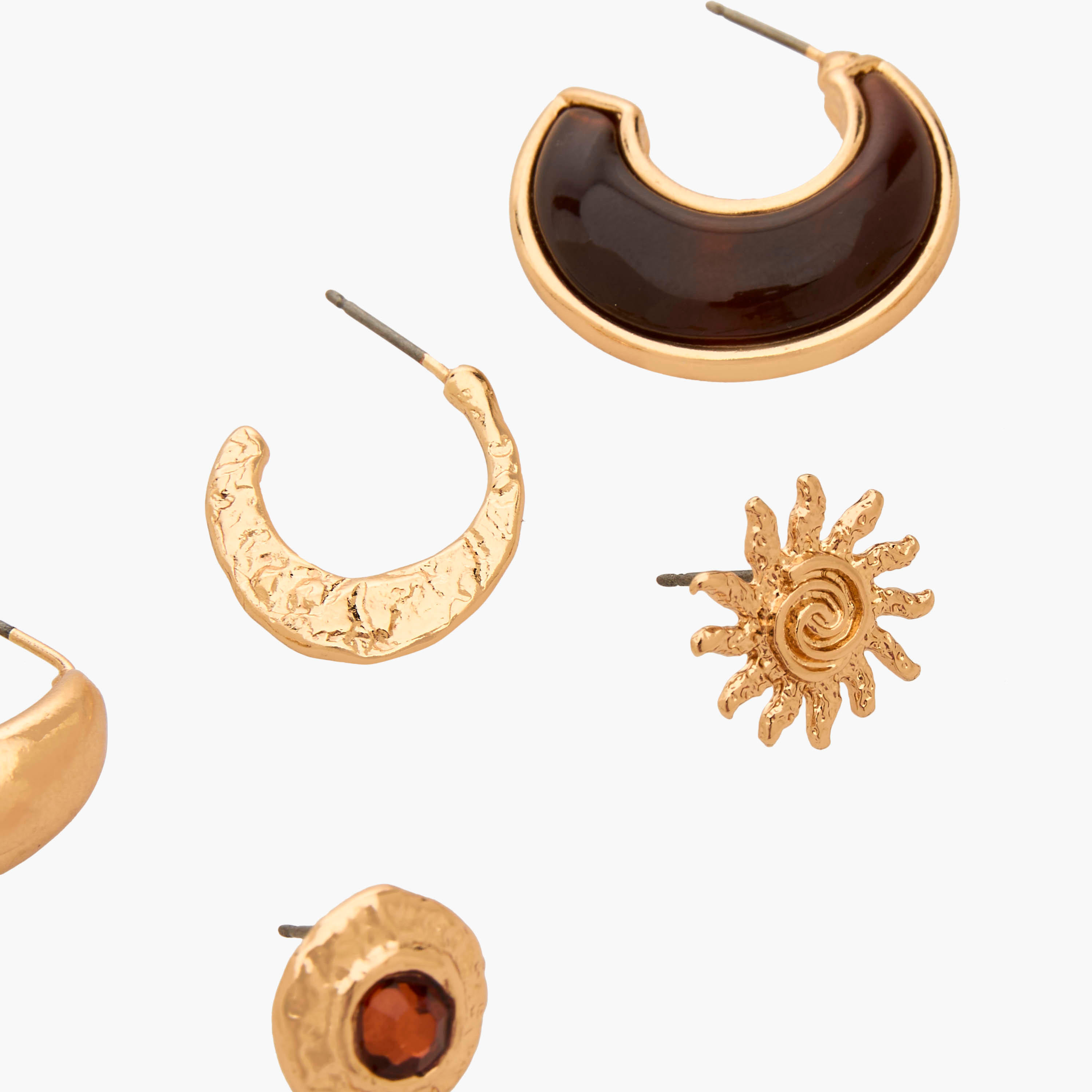 حلقان ستود وحلقية بلون ذهبي مع إغلاق كبس - طقم 6 أزواج-women-watchesandjewellery-jewellery-earrings-image-3