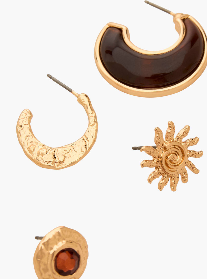 حلقان ستود وحلقية بلون ذهبي مع إغلاق كبس - طقم 6 أزواج-women-watchesandjewellery-jewellery-earrings-image-3