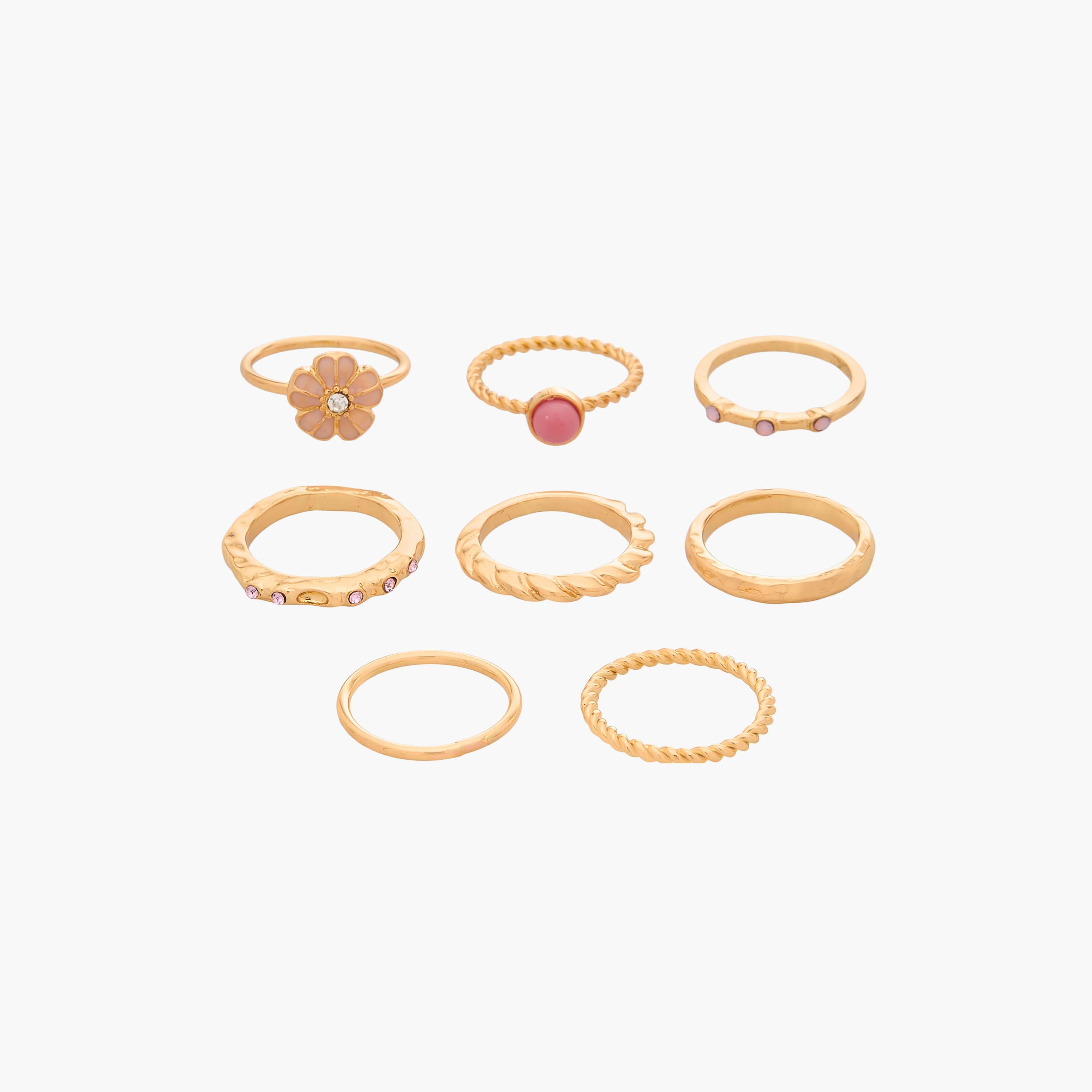 خواتم ذهبية اللون بتصاميم متنوعة - طقم من 8 قطع-women-watchesandjewellery-jewellery-rings-image-1