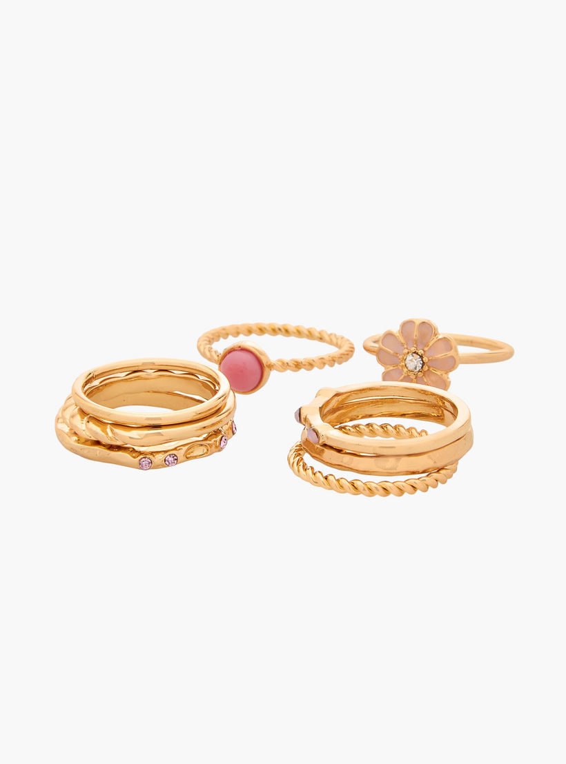 خواتم ذهبية اللون بتصاميم متنوعة - طقم من 8 قطع-women-watchesandjewellery-jewellery-rings-image-3