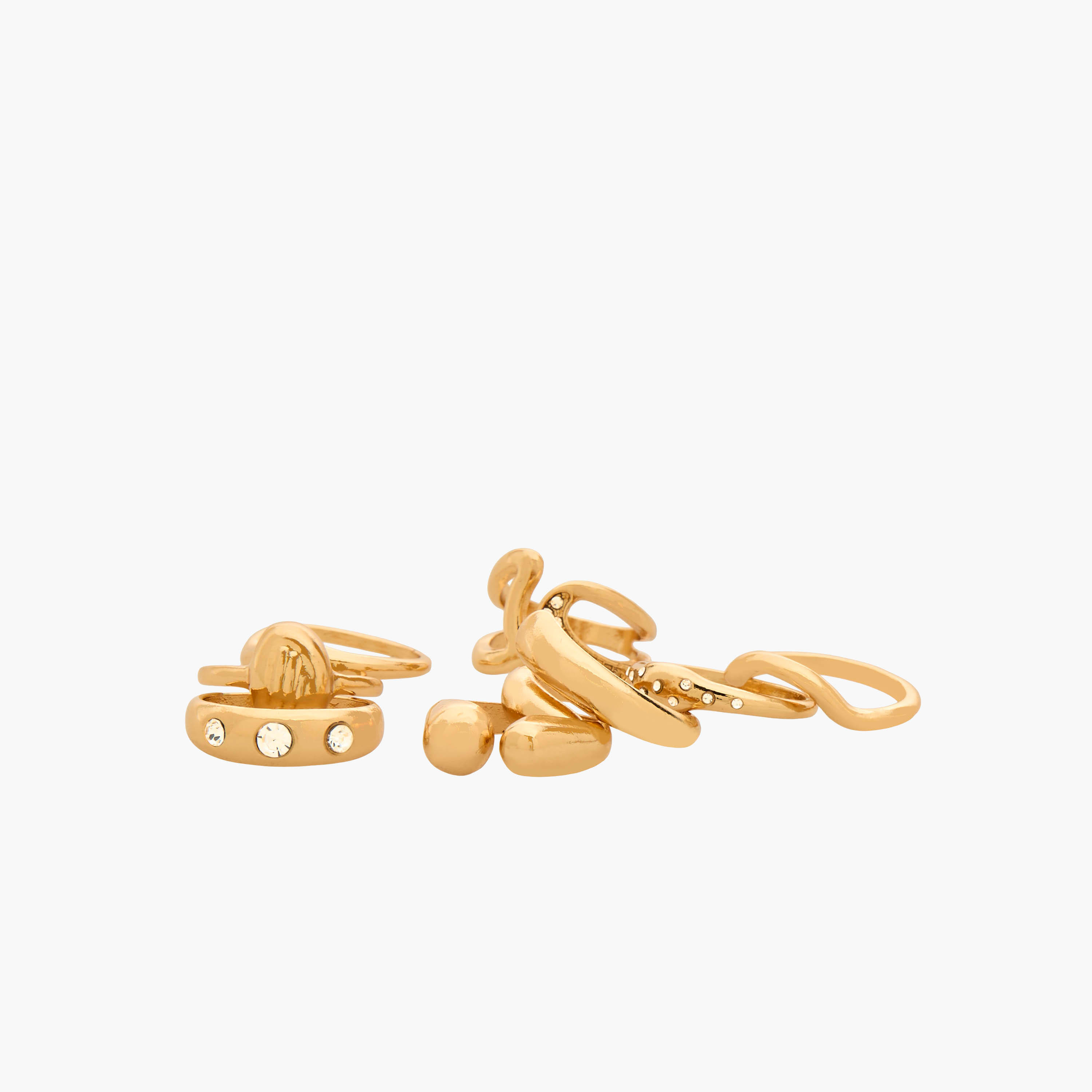 خواتم قابلة للتكديس بلون ذهبي وتفاصيل مزينة - طقم من 8 قطع-women-watchesandjewellery-jewellery-rings-image-2