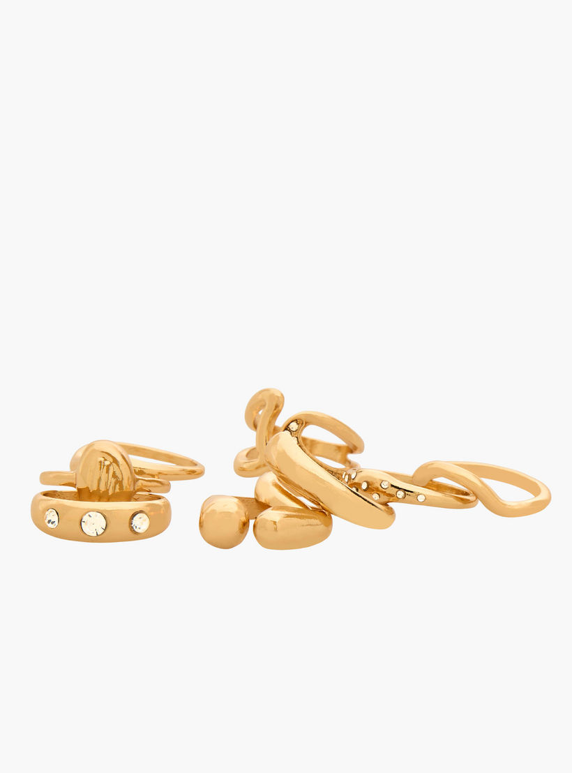 خواتم قابلة للتكديس بلون ذهبي وتفاصيل مزينة - طقم من 8 قطع-women-watchesandjewellery-jewellery-rings-image-2