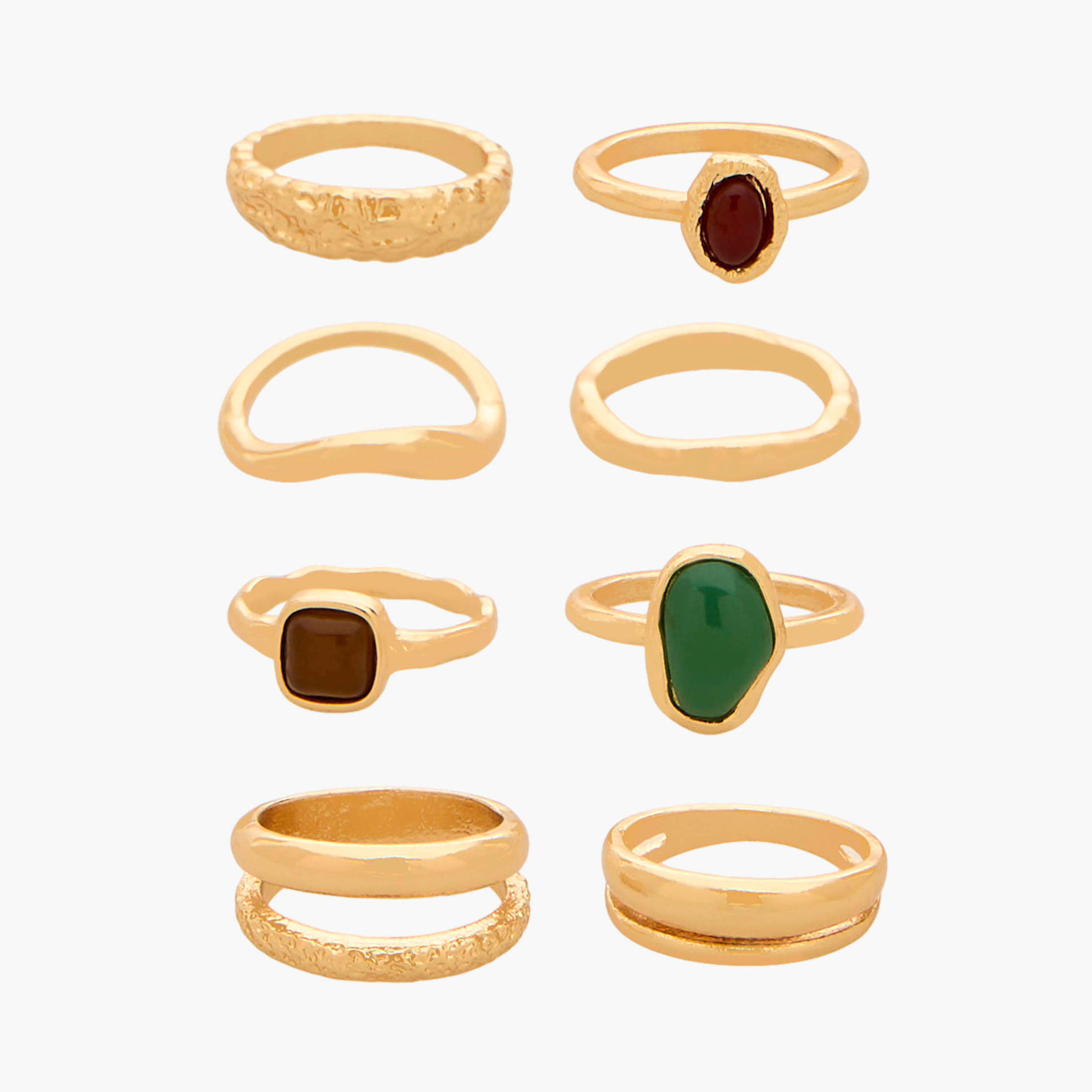 خواتم راتنج بلون ذهبي وتفاصيل مزينة من جلو - طقم من 8 قطع-women-watchesandjewellery-jewellery-rings-image-1