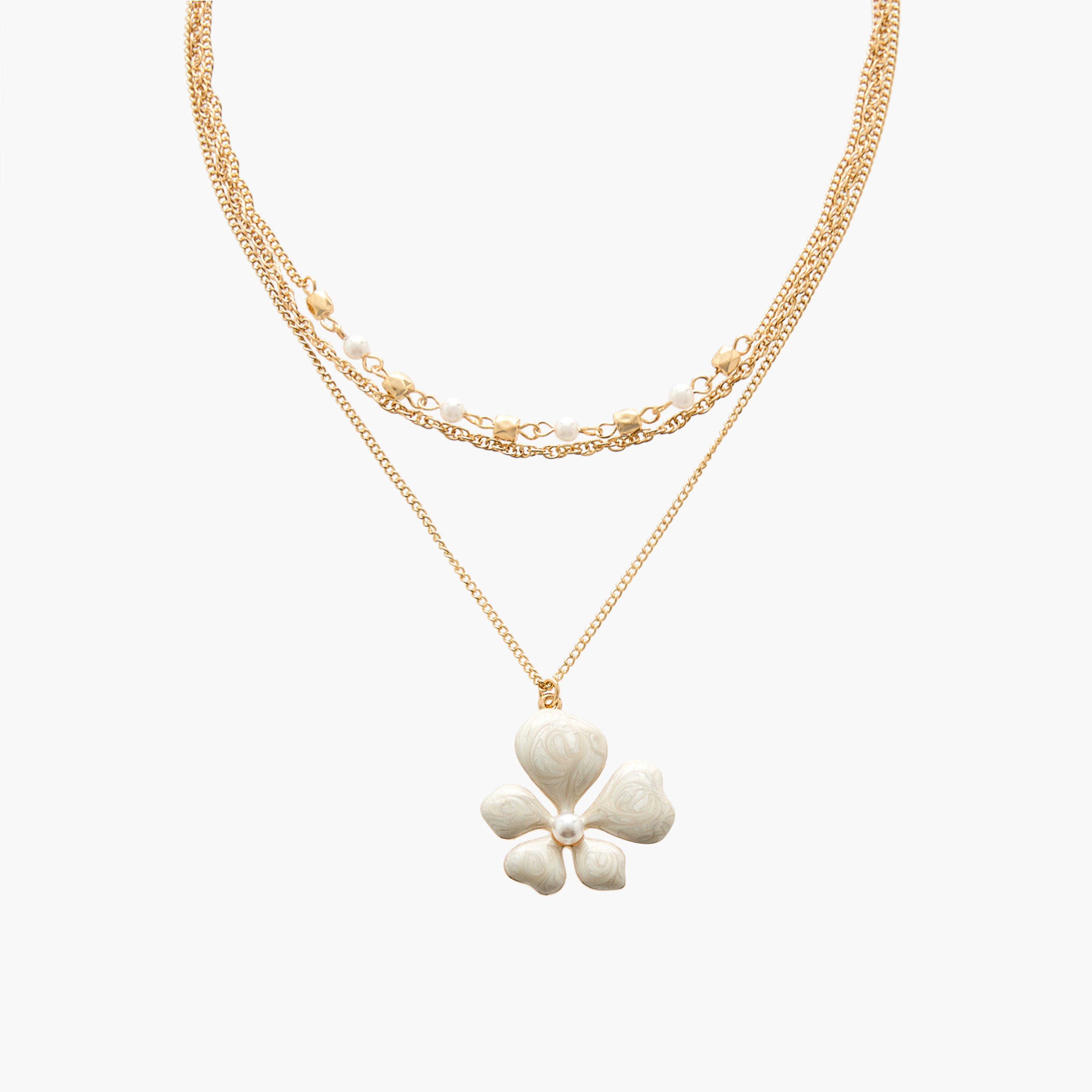 عقد متعدد الطبقات بلون ذهبي ودلاية زهرة بطلاء المينا-women-watchesandjewellery-jewellery-necklacesandpendants-image-1