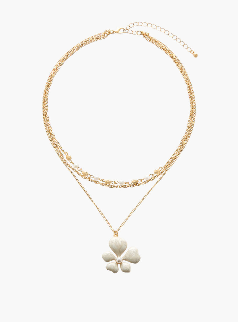 عقد متعدد الطبقات بلون ذهبي ودلاية زهرة بطلاء المينا-women-watchesandjewellery-jewellery-necklacesandpendants-image-2