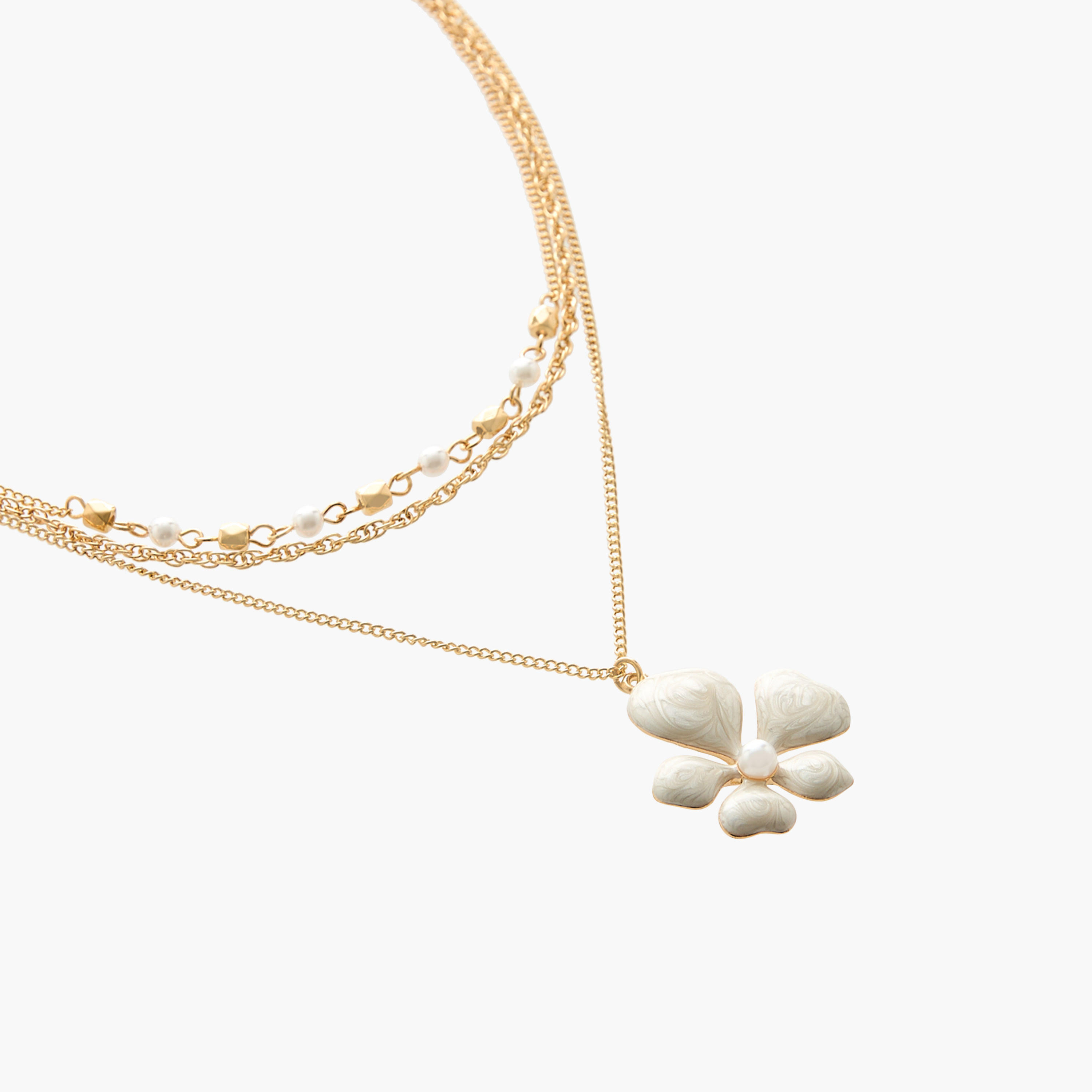 عقد متعدد الطبقات بلون ذهبي ودلاية زهرة بطلاء المينا-women-watchesandjewellery-jewellery-necklacesandpendants-image-3