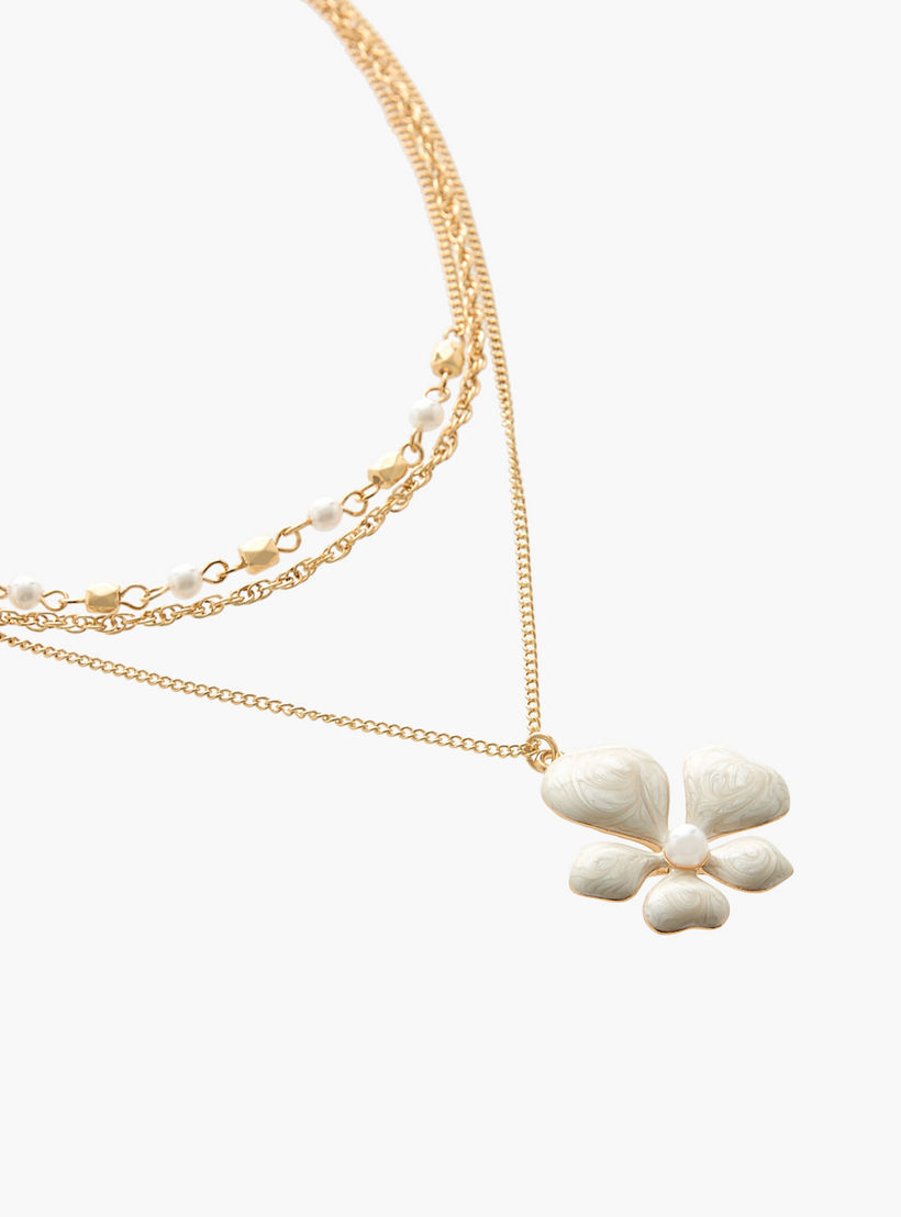 عقد متعدد الطبقات بلون ذهبي ودلاية زهرة بطلاء المينا-women-watchesandjewellery-jewellery-necklacesandpendants-image-3