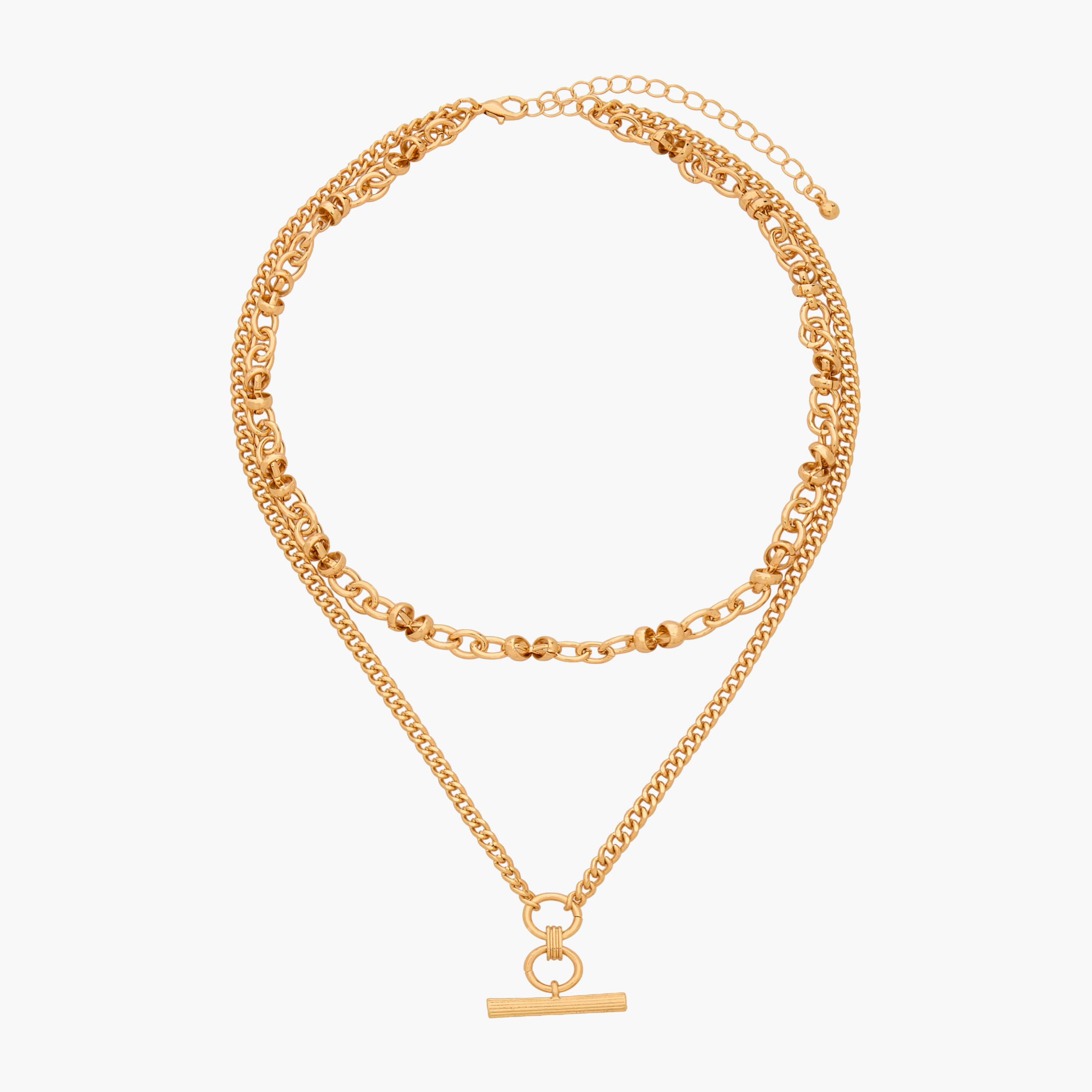 Gold Tone 2-Layer T-Bar Necklace-women-watchesandjewellery-jewellery-necklacesandpendants-image-1