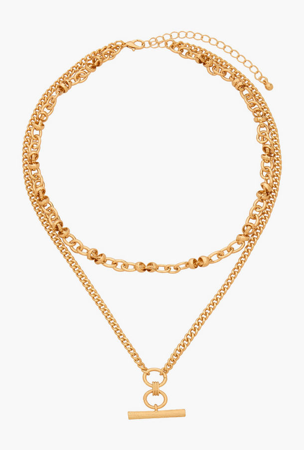 Gold Tone 2-Layer T-Bar Necklace-women-watchesandjewellery-jewellery-necklacesandpendants-image-1