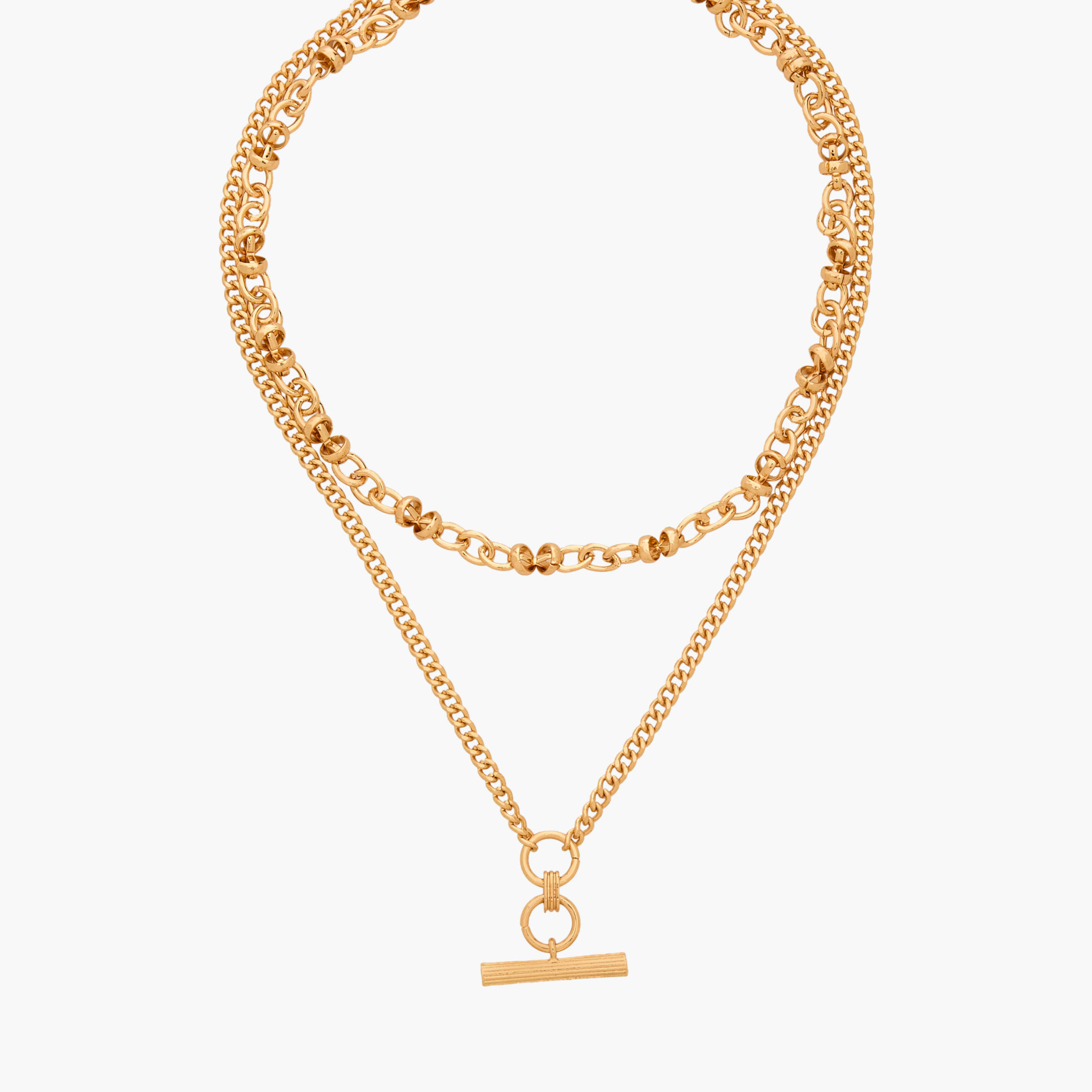 Gold Tone 2-Layer T-Bar Necklace-women-watchesandjewellery-jewellery-necklacesandpendants-image-2
