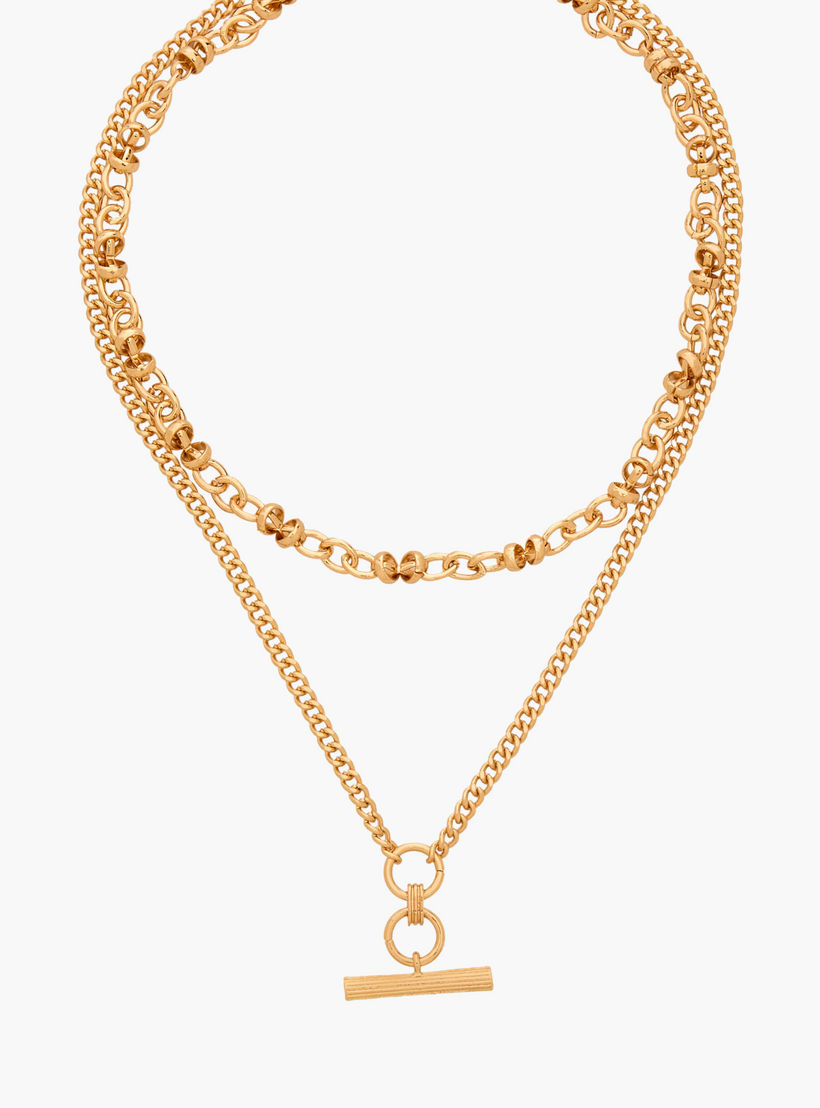 Gold Tone 2-Layer T-Bar Necklace-women-watchesandjewellery-jewellery-necklacesandpendants-image-2