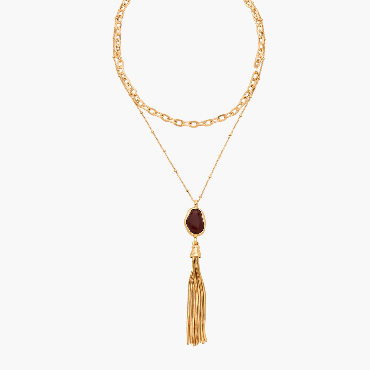 Gold Tone Layered Necklace with Tassel Pendant-women-watchesandjewellery-jewellery-necklacesandpendants-image-1