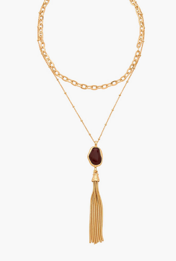 Gold Tone Layered Necklace with Tassel Pendant-women-watchesandjewellery-jewellery-necklacesandpendants-image-1