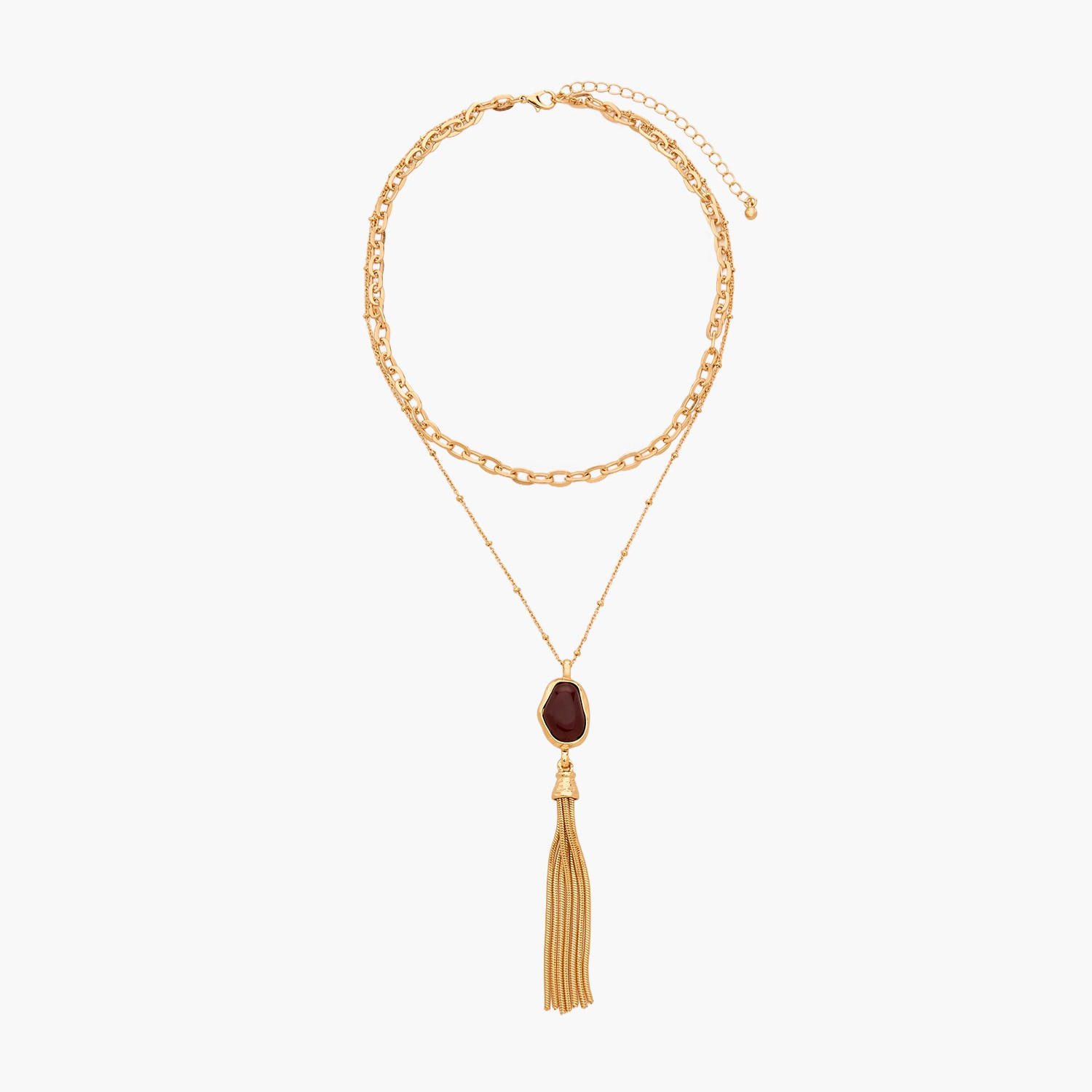 Gold Tone Layered Necklace with Tassel Pendant-women-watchesandjewellery-jewellery-necklacesandpendants-image-2